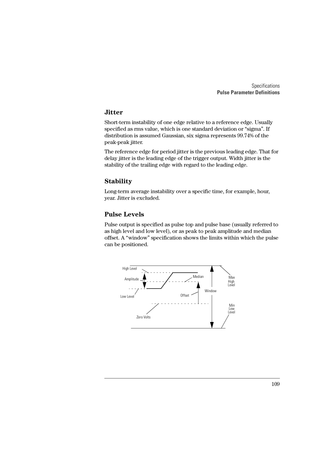 Agilent Technologies 81101A manual Jitter, Stability, Pulse Levels, 109 