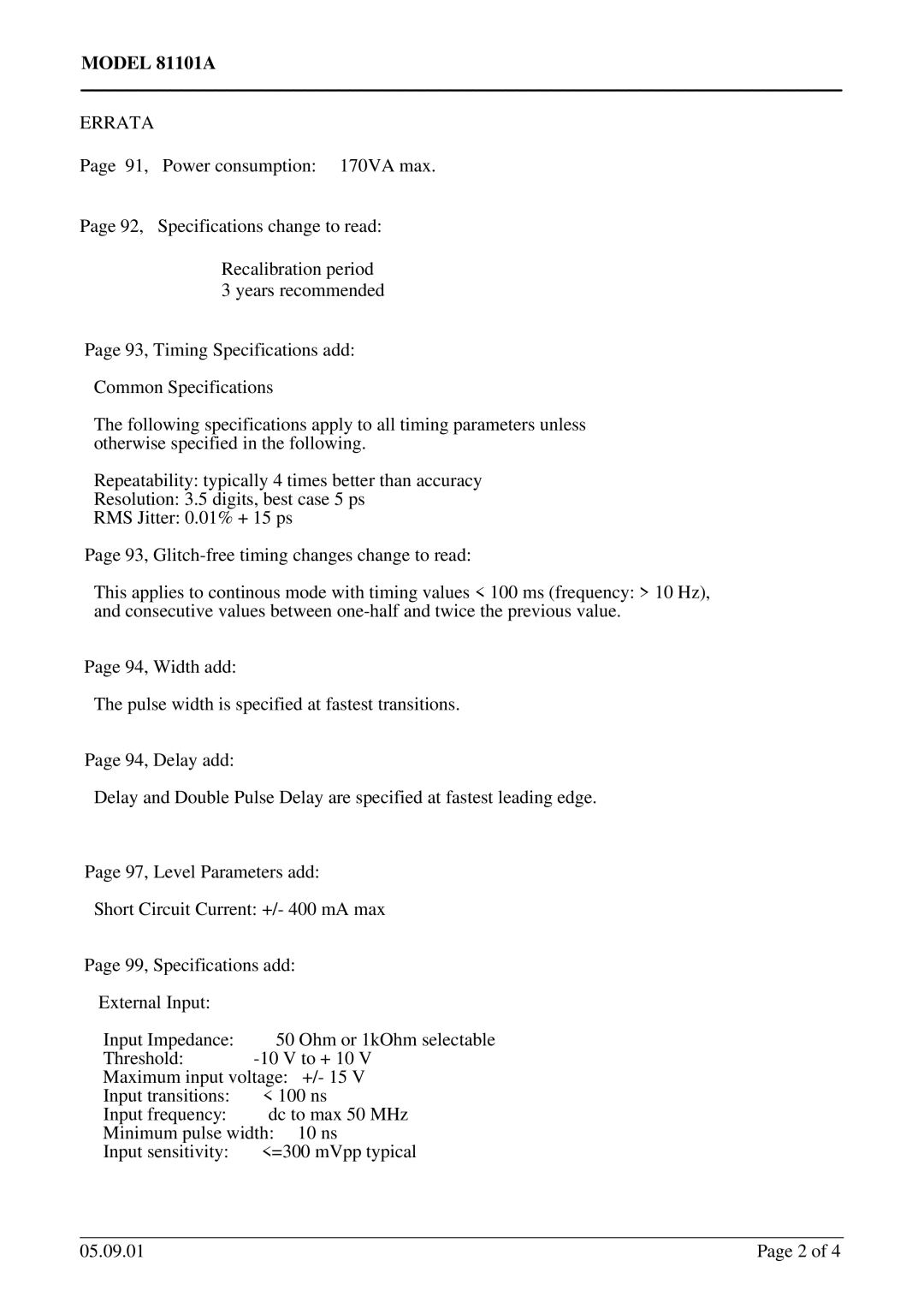 Agilent Technologies manual Model 81101A 