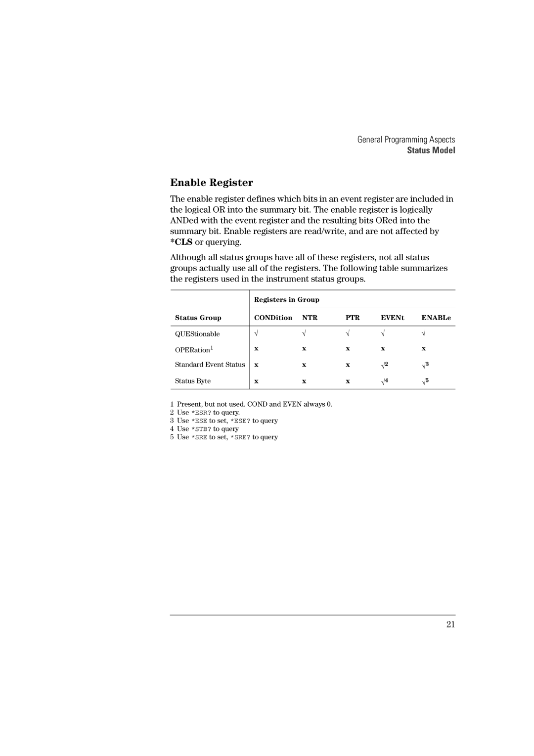 Agilent Technologies 81101A Enable Register, Registers in Group Status Group CONDition, EVENt, QUEStionable OPERation 