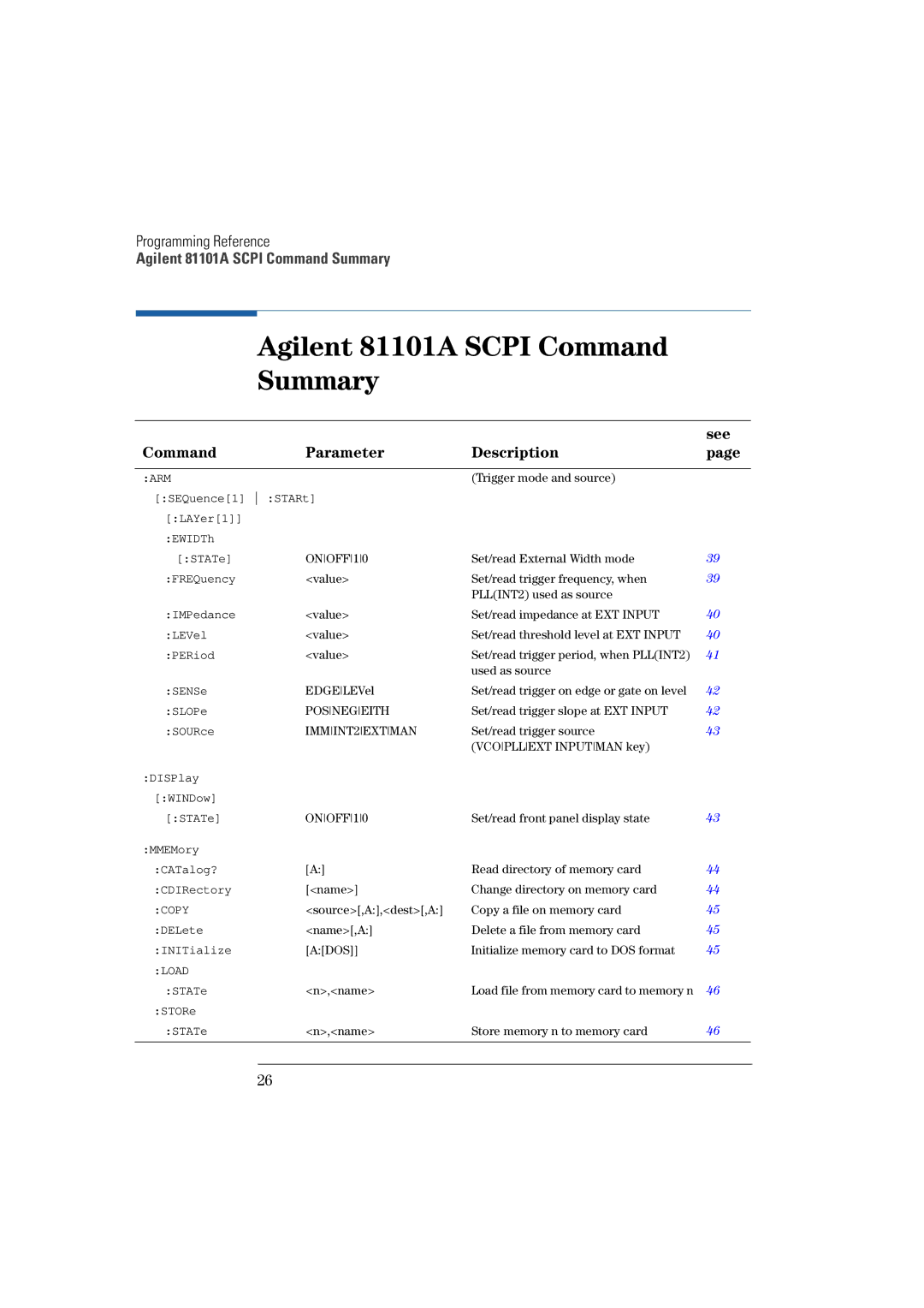 Agilent Technologies manual Agilent 81101A Scpi Command Summary, See 