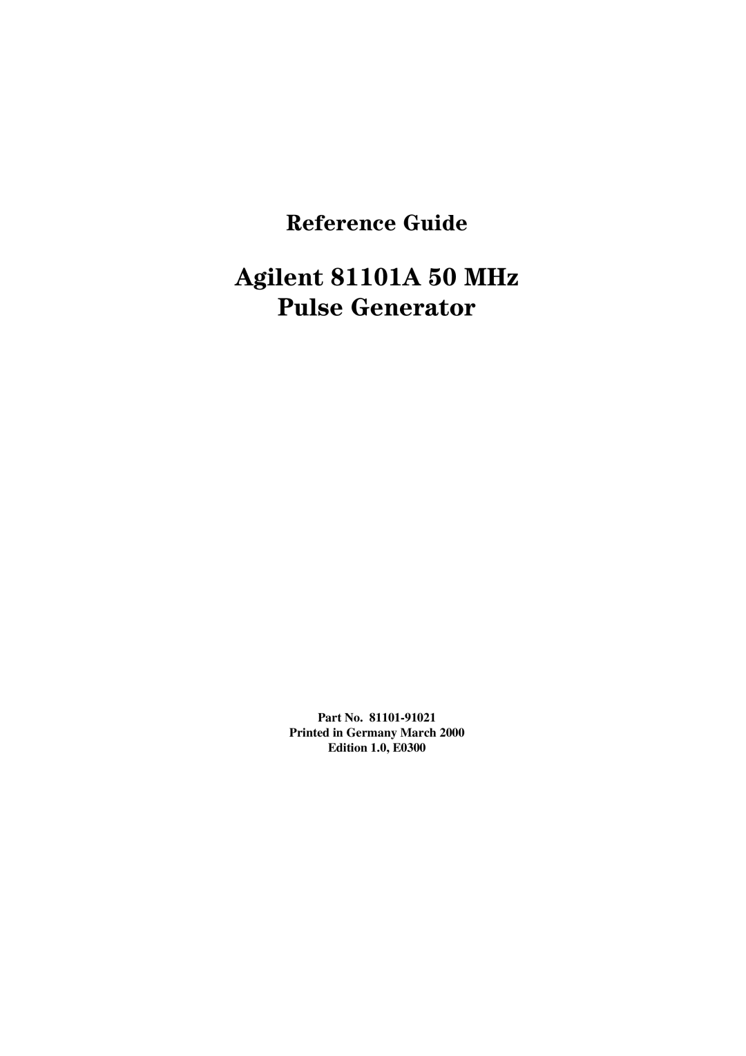 Agilent Technologies manual Agilent 81101A 50 MHz Pulse Generator 