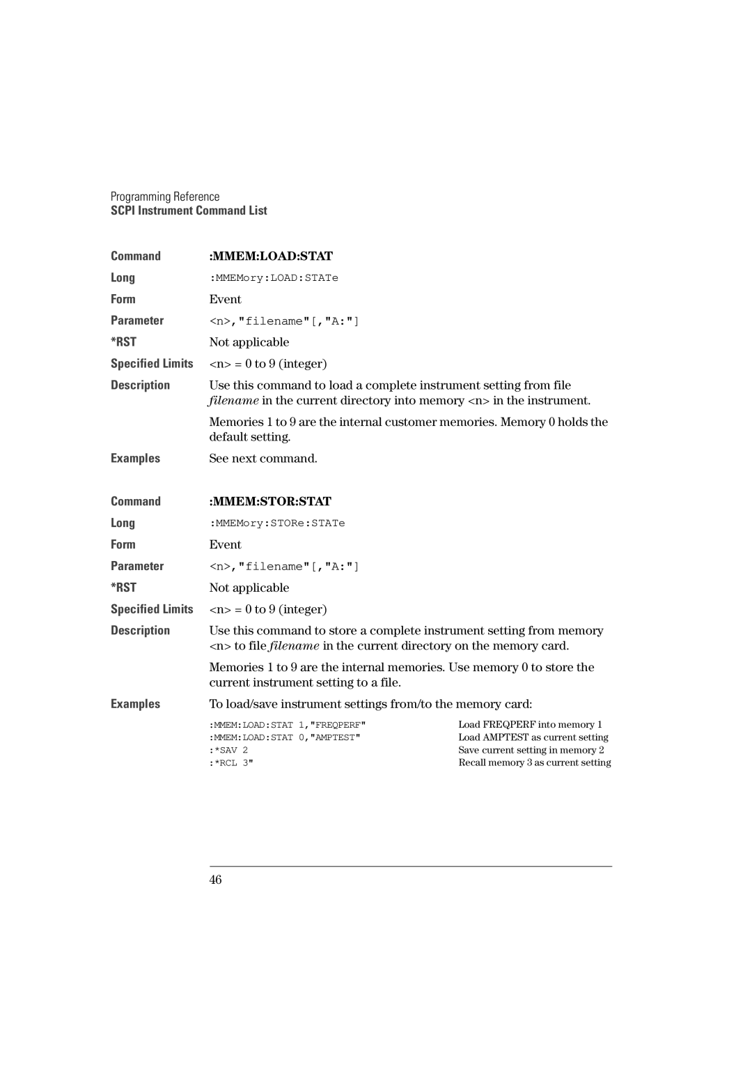 Agilent Technologies 81101A manual Mmemloadstat, Mmemstorstat, Filename,A 