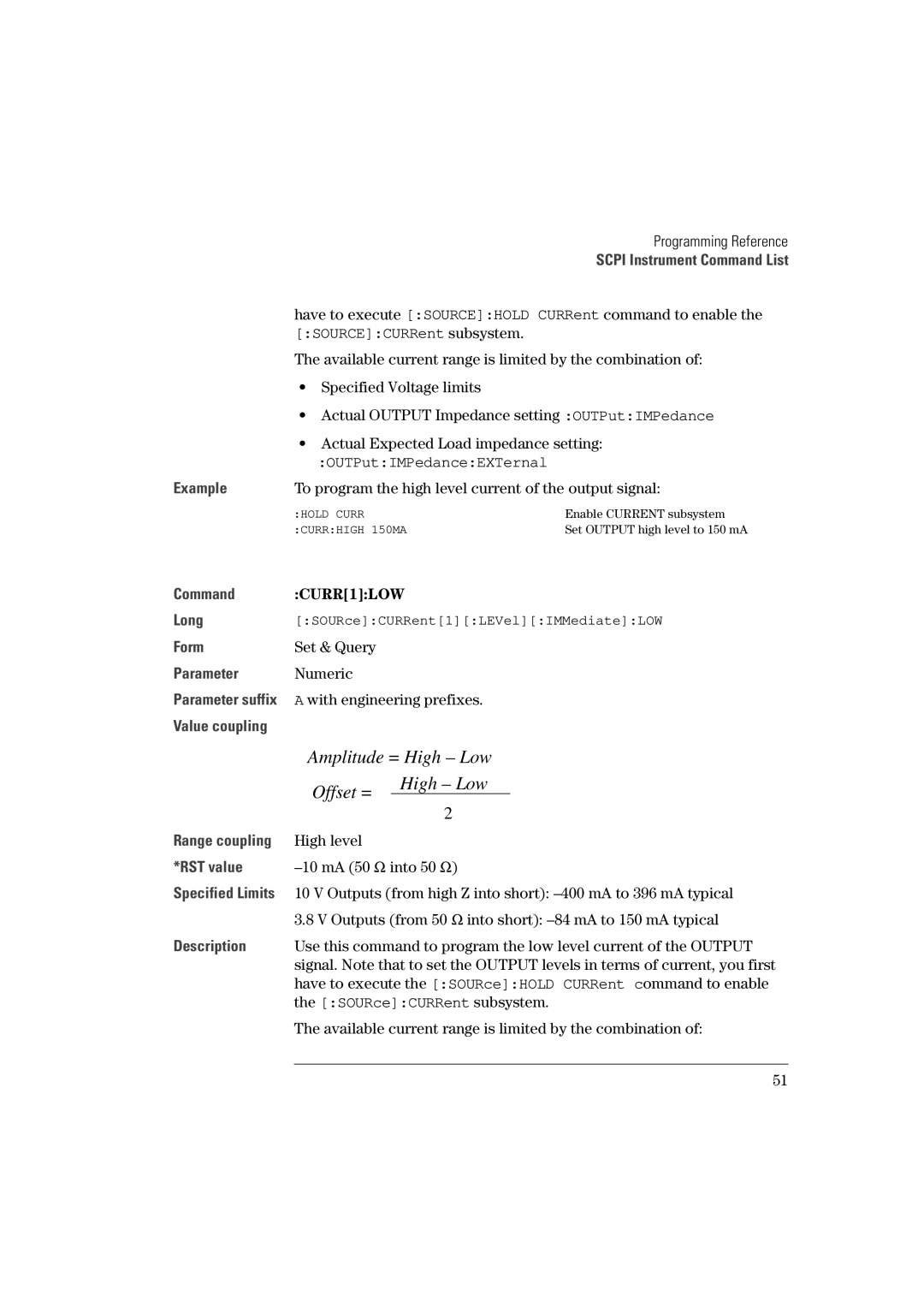 Agilent Technologies 81101A manual CURR1LOW 