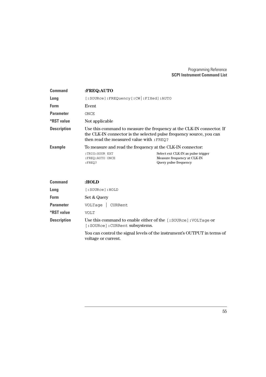 Agilent Technologies 81101A Freqauto, Hold, Use this command to enable either of the SOURceVOLTage or, Voltage or current 