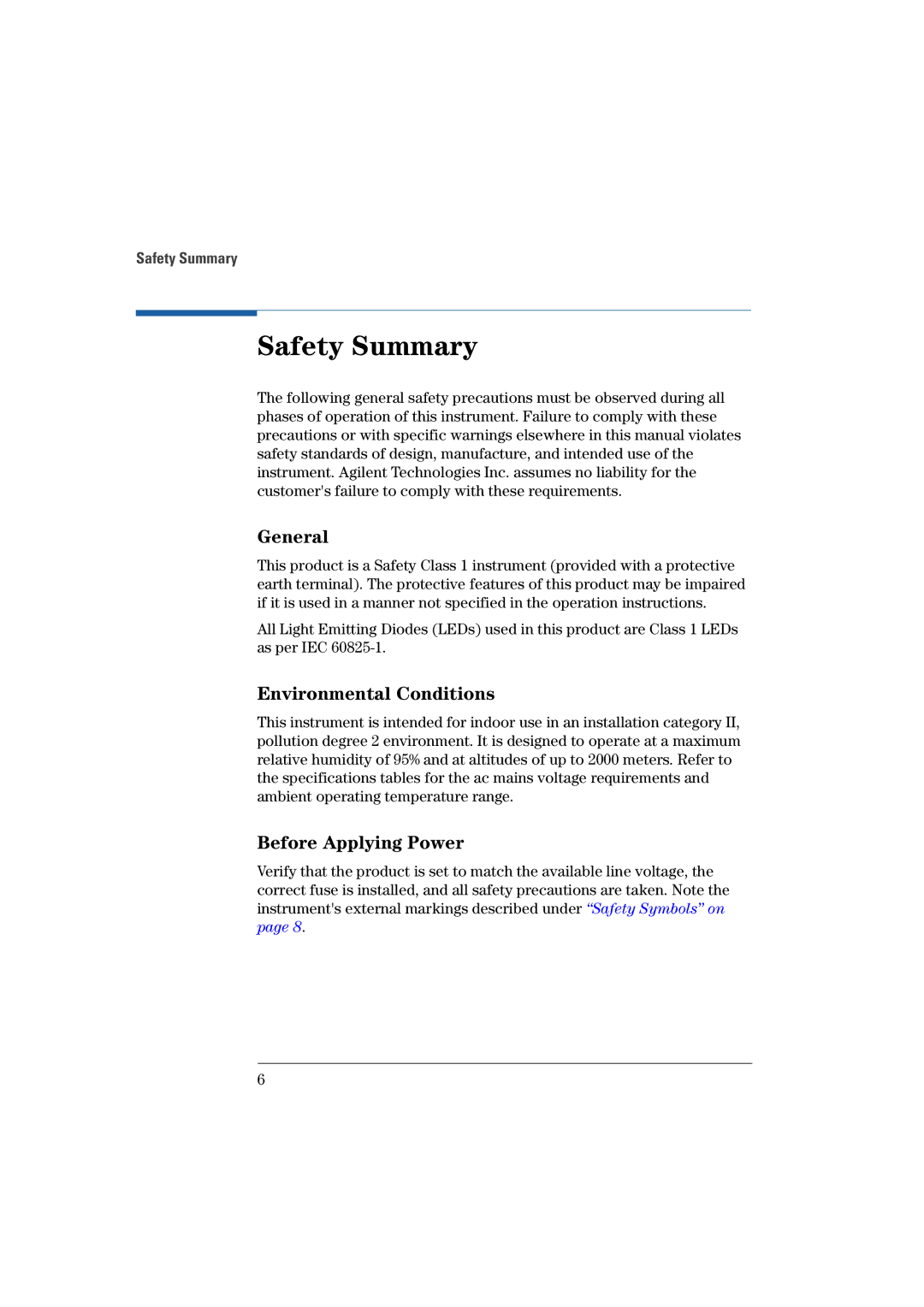 Agilent Technologies 81101A manual Safety Summary 