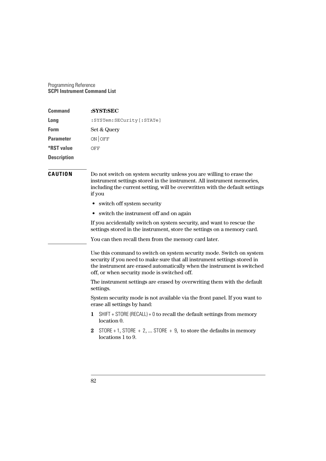 Agilent Technologies 81101A manual Systsec, Set & Query 