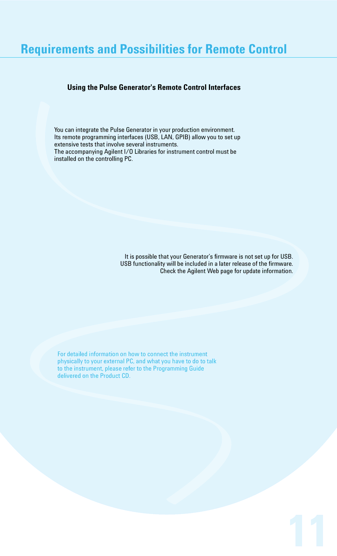 Agilent Technologies 81133A, 81134A brochure Requirements and Possibilities for Remote Control 