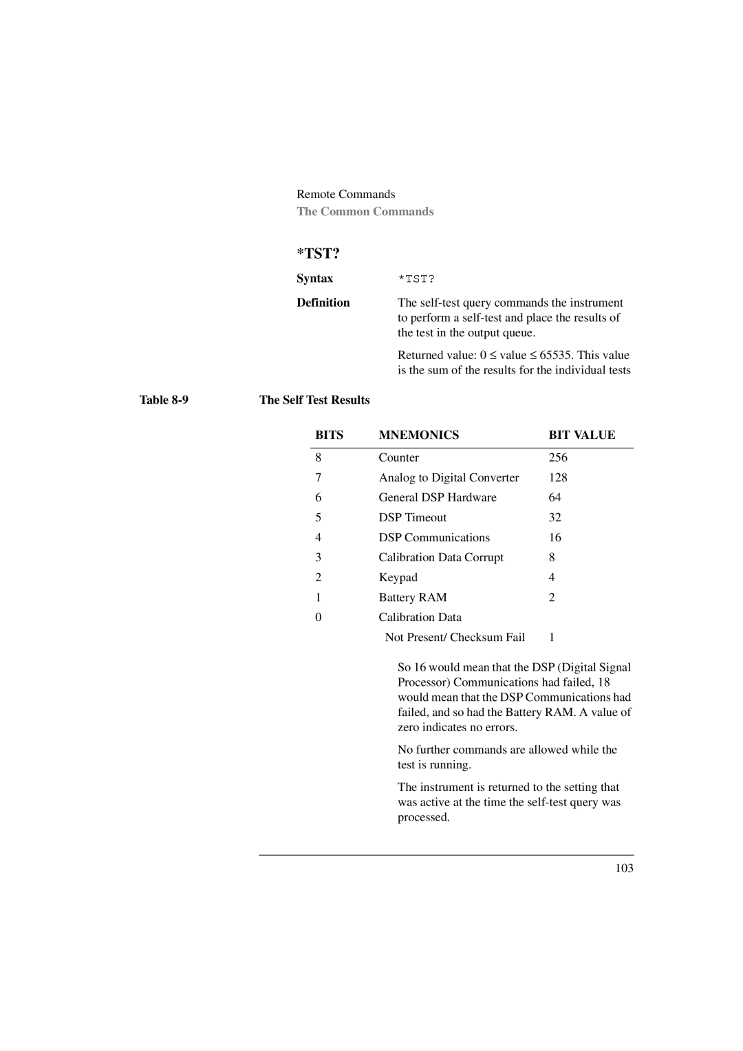 Agilent Technologies 8156A manual Tst?, Self Test Results 