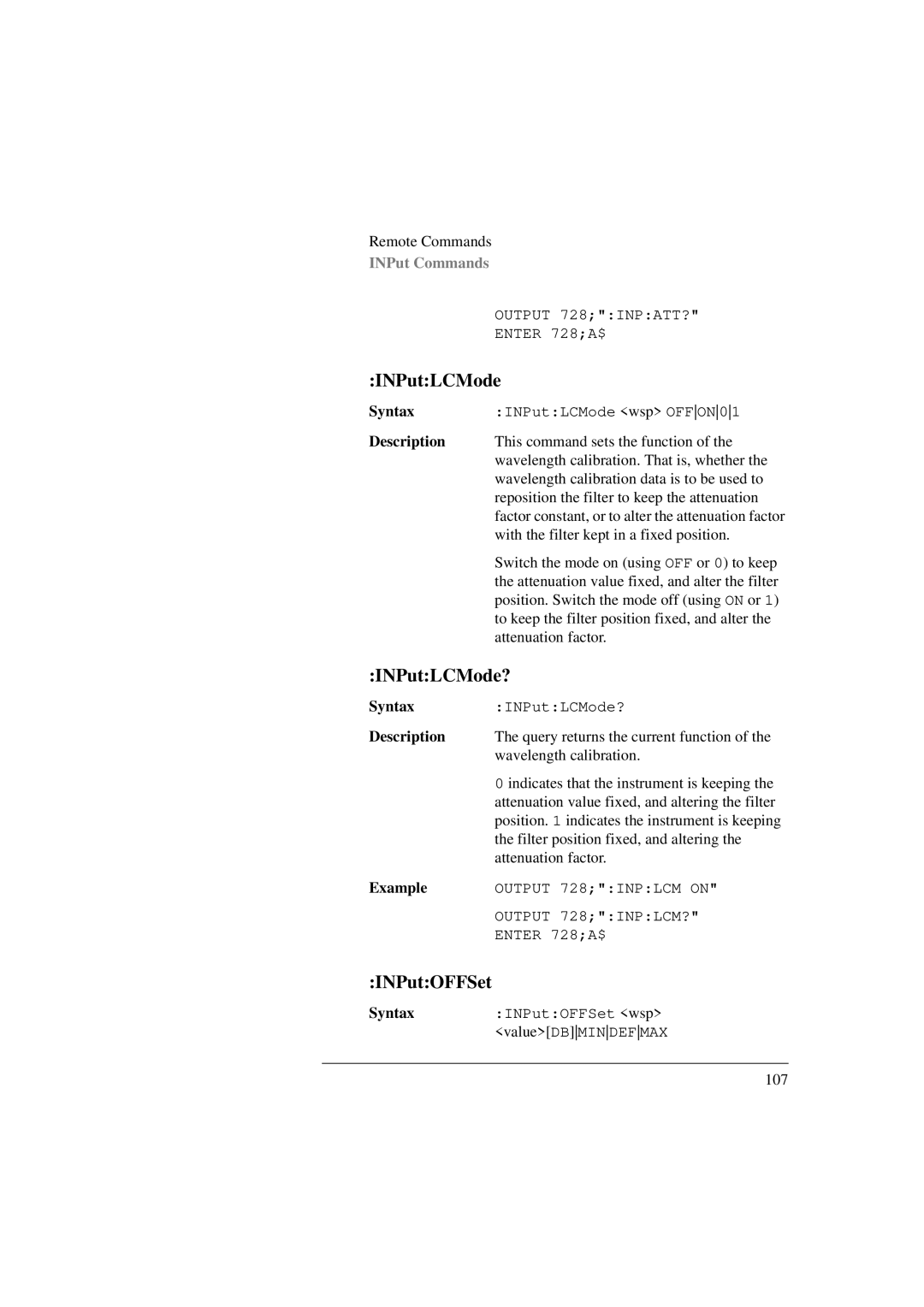 Agilent Technologies 8156A manual INPutLCMode?, INPutOFFSet 