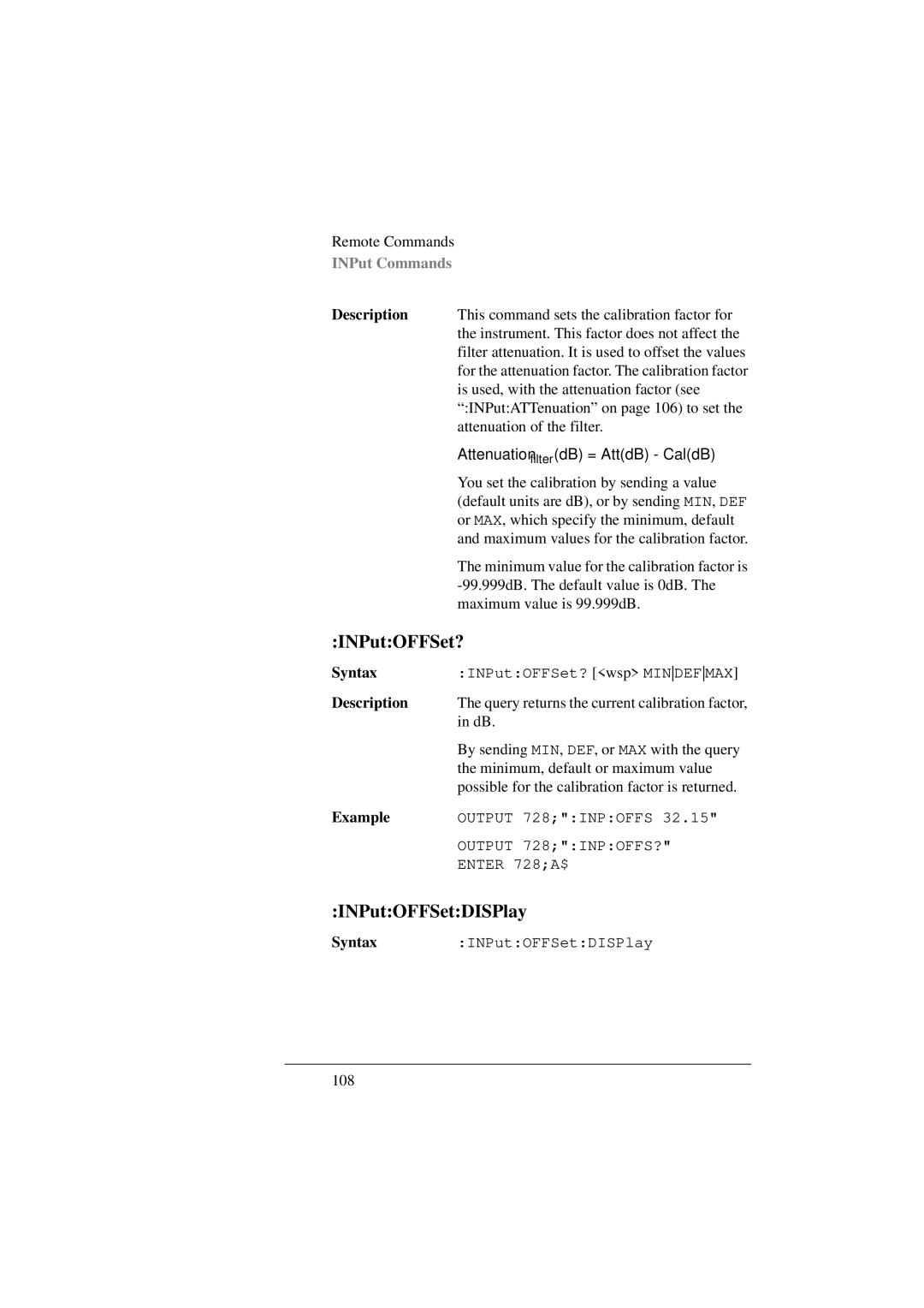 Agilent Technologies 8156A manual INPutOFFSet?, INPutOFFSetDISPlay 