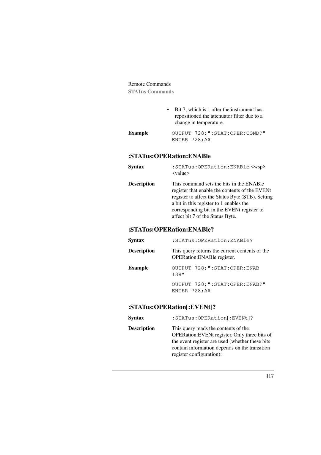 Agilent Technologies 8156A manual STATusOPERationENABle?, STATusOPERationEVENt? 