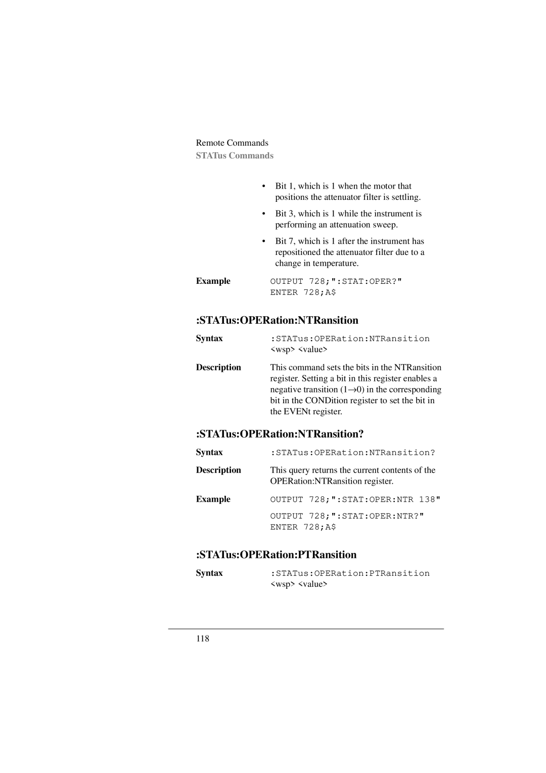 Agilent Technologies 8156A manual STATusOPERationNTRansition?, STATusOPERationPTRansition 