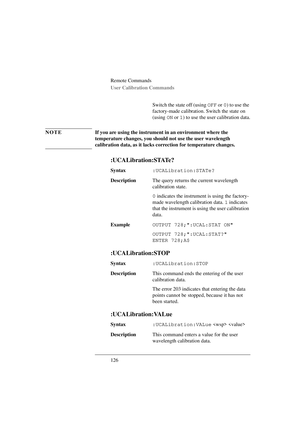 Agilent Technologies 8156A manual UCALibrationSTATe?, UCALibrationSTOP, UCALibrationVALue 