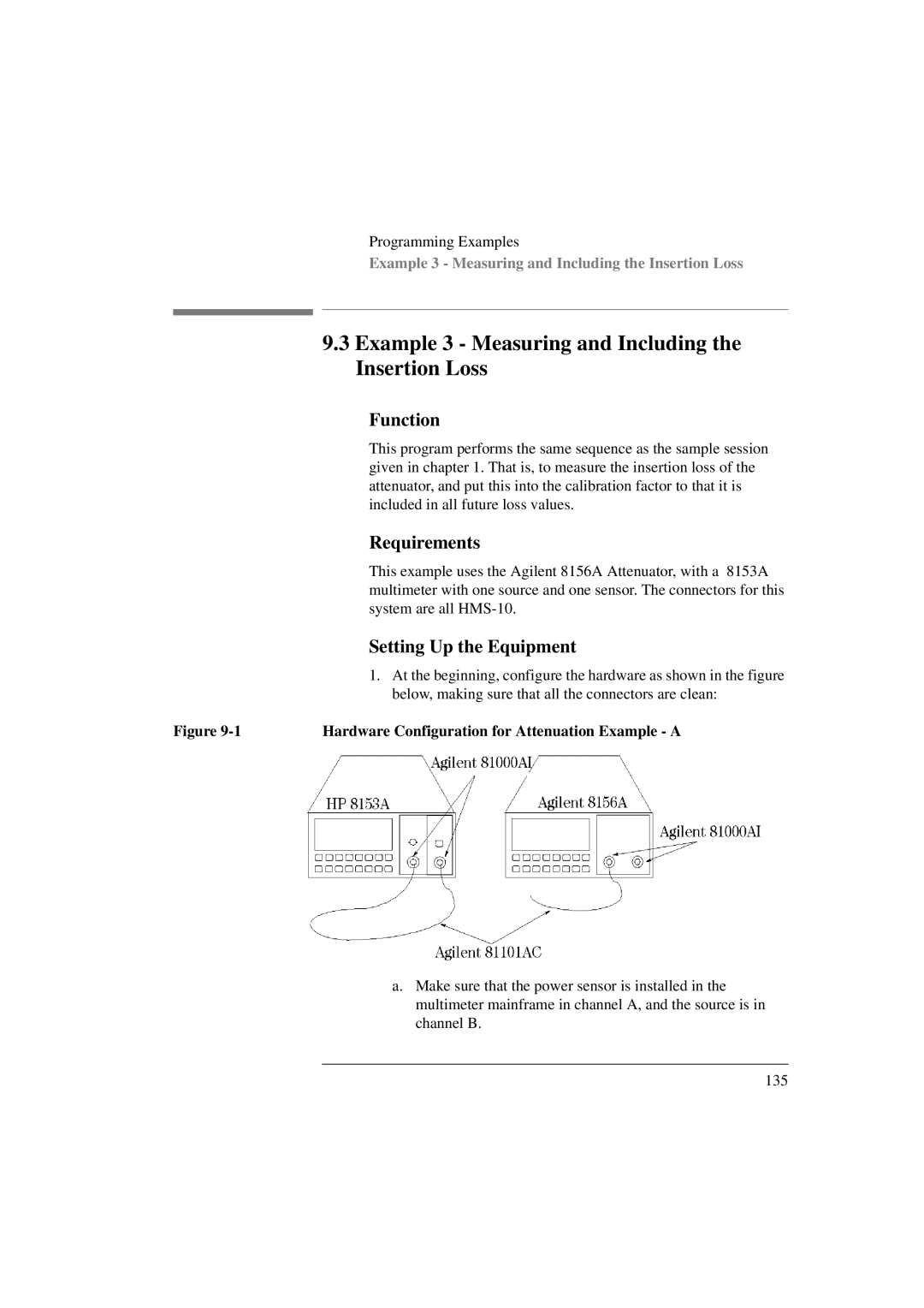 Agilent Technologies 8156A Example 3 Measuring and Including the Insertion Loss, Requirements, Setting Up the Equipment 