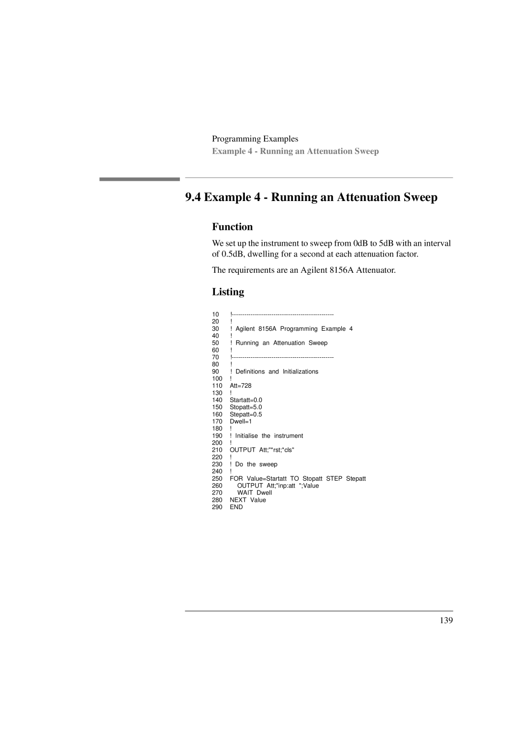 Agilent Technologies 8156A manual Example 4 Running an Attenuation Sweep 