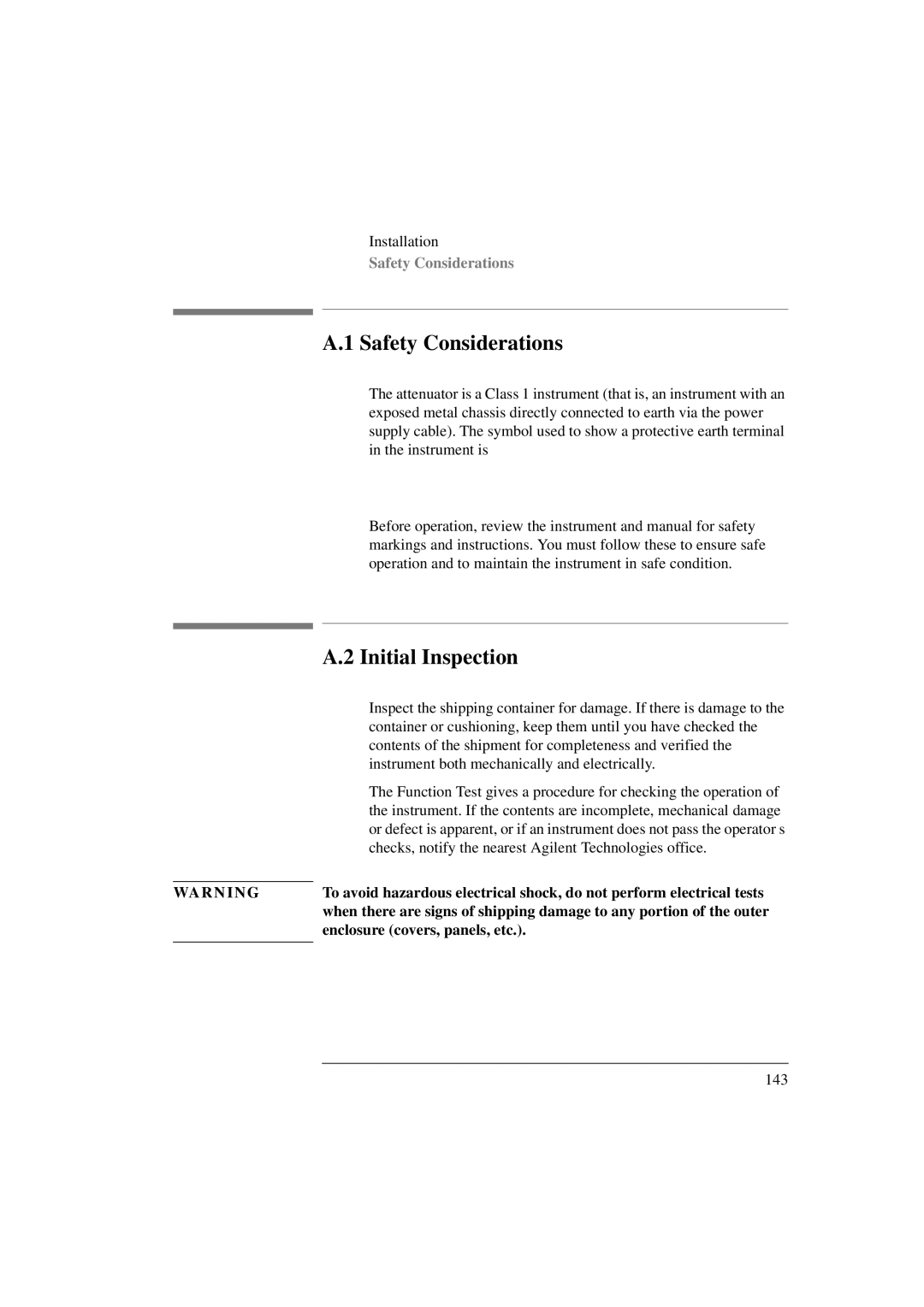 Agilent Technologies 8156A manual Safety Considerations, Initial Inspection 