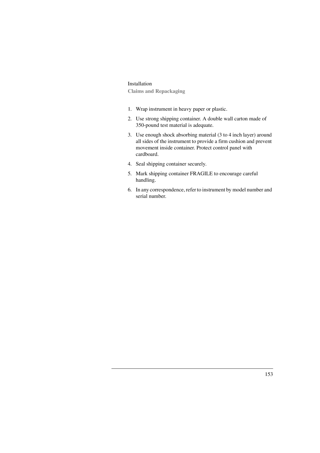 Agilent Technologies 8156A manual Claims and Repackaging 