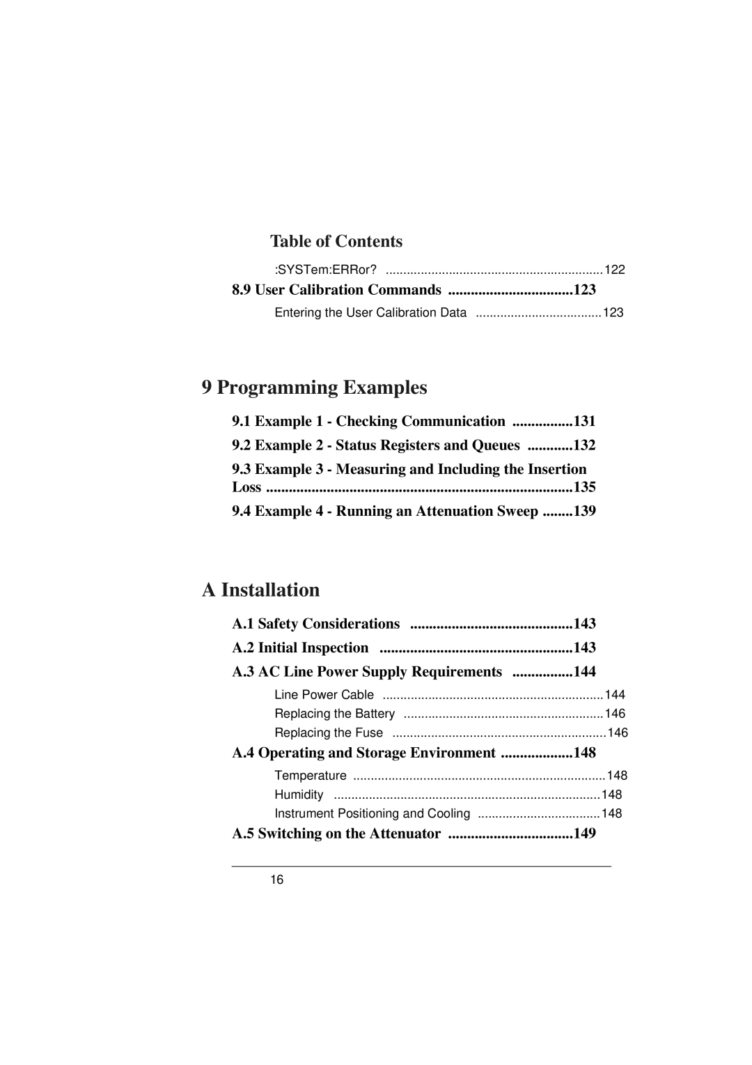 Agilent Technologies 8156A manual User Calibration Commands 123, Operating and Storage Environment 148 