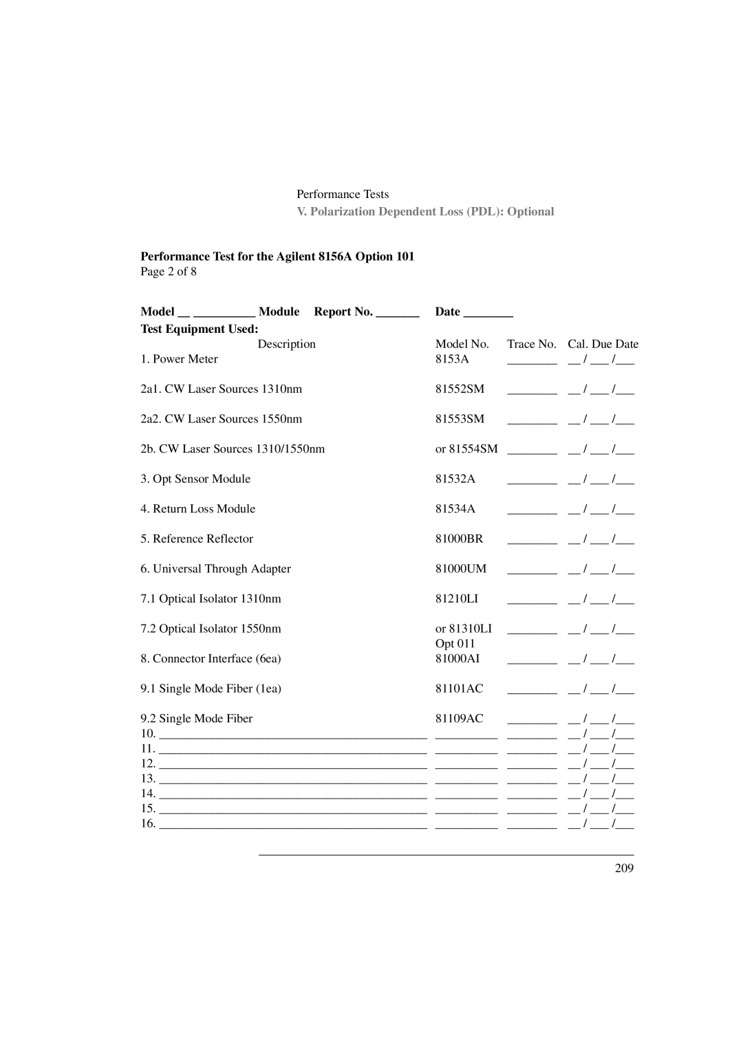 Agilent Technologies 8156A manual Polarization Dependent Loss PDL Optional 