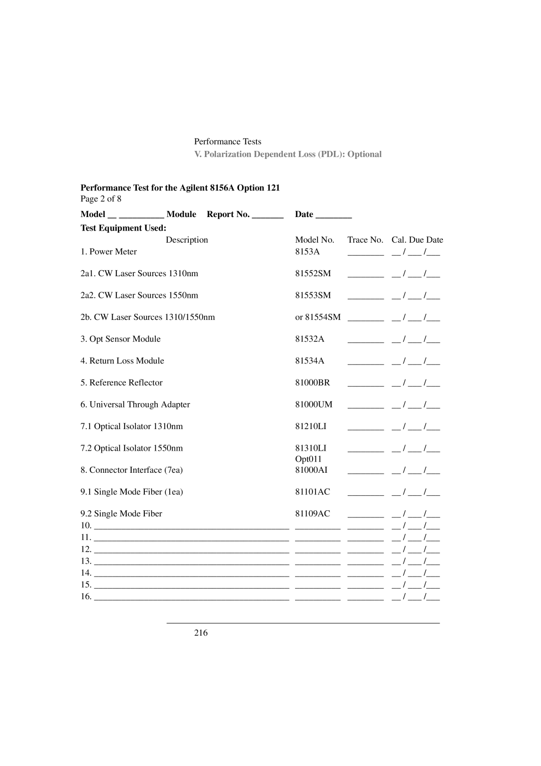 Agilent Technologies 8156A manual Polarization Dependent Loss PDL Optional 