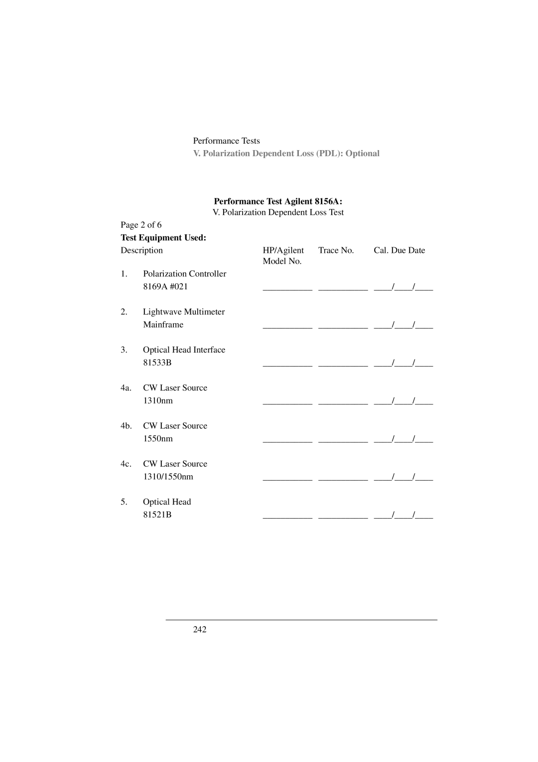 Agilent Technologies 8156A manual Polarization Dependent Loss Test 