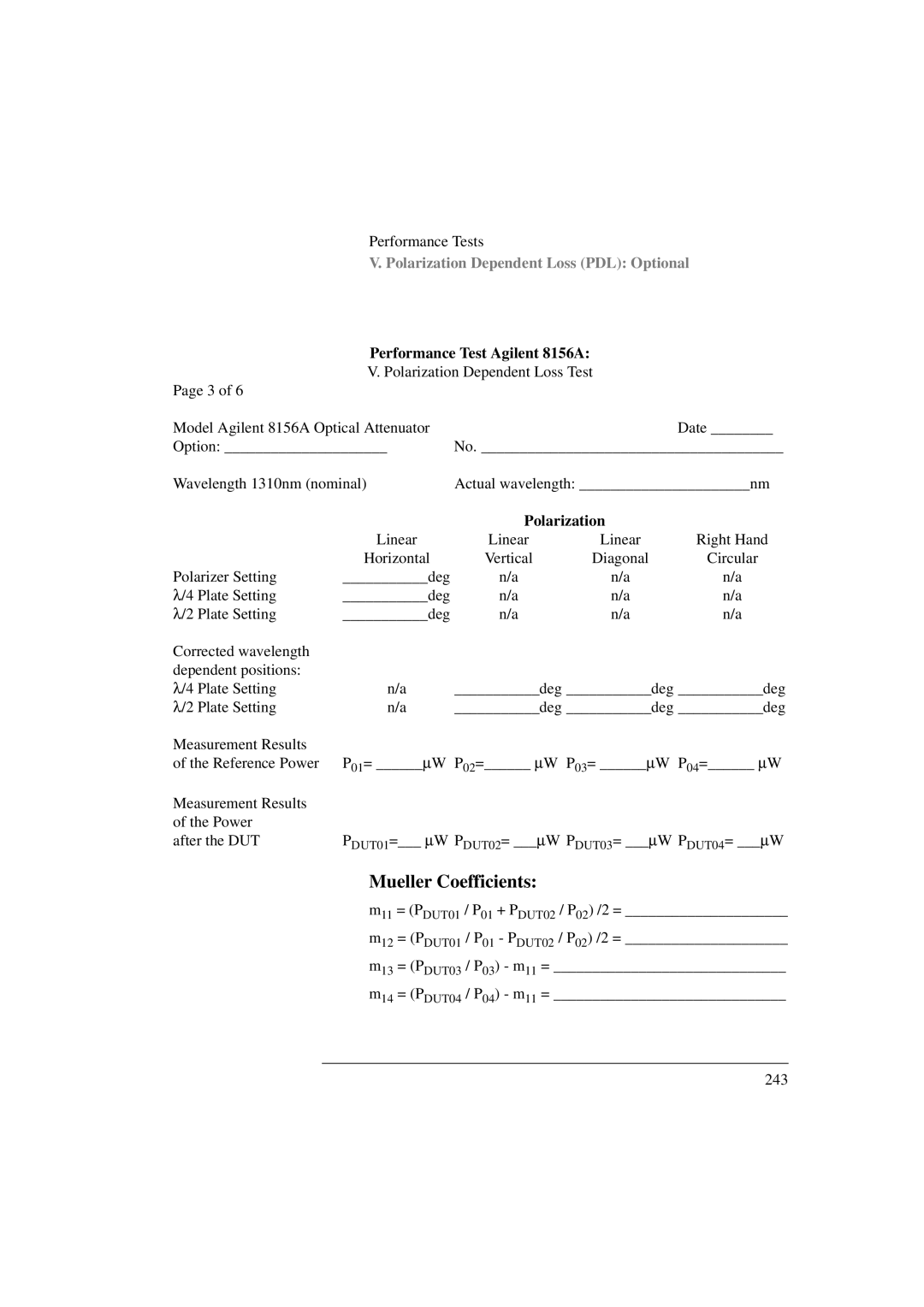 Agilent Technologies 8156A manual Mueller Coefficients, Polarization 