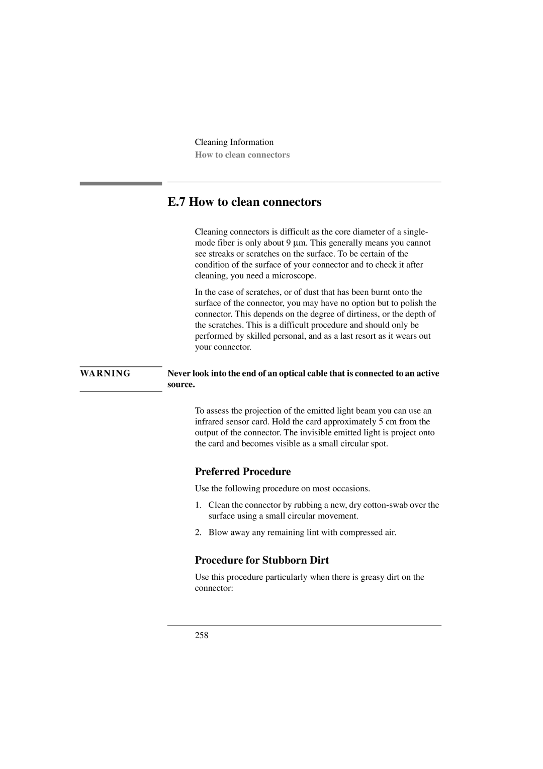 Agilent Technologies 8156A manual How to clean connectors, Preferred Procedure, Procedure for Stubborn Dirt 