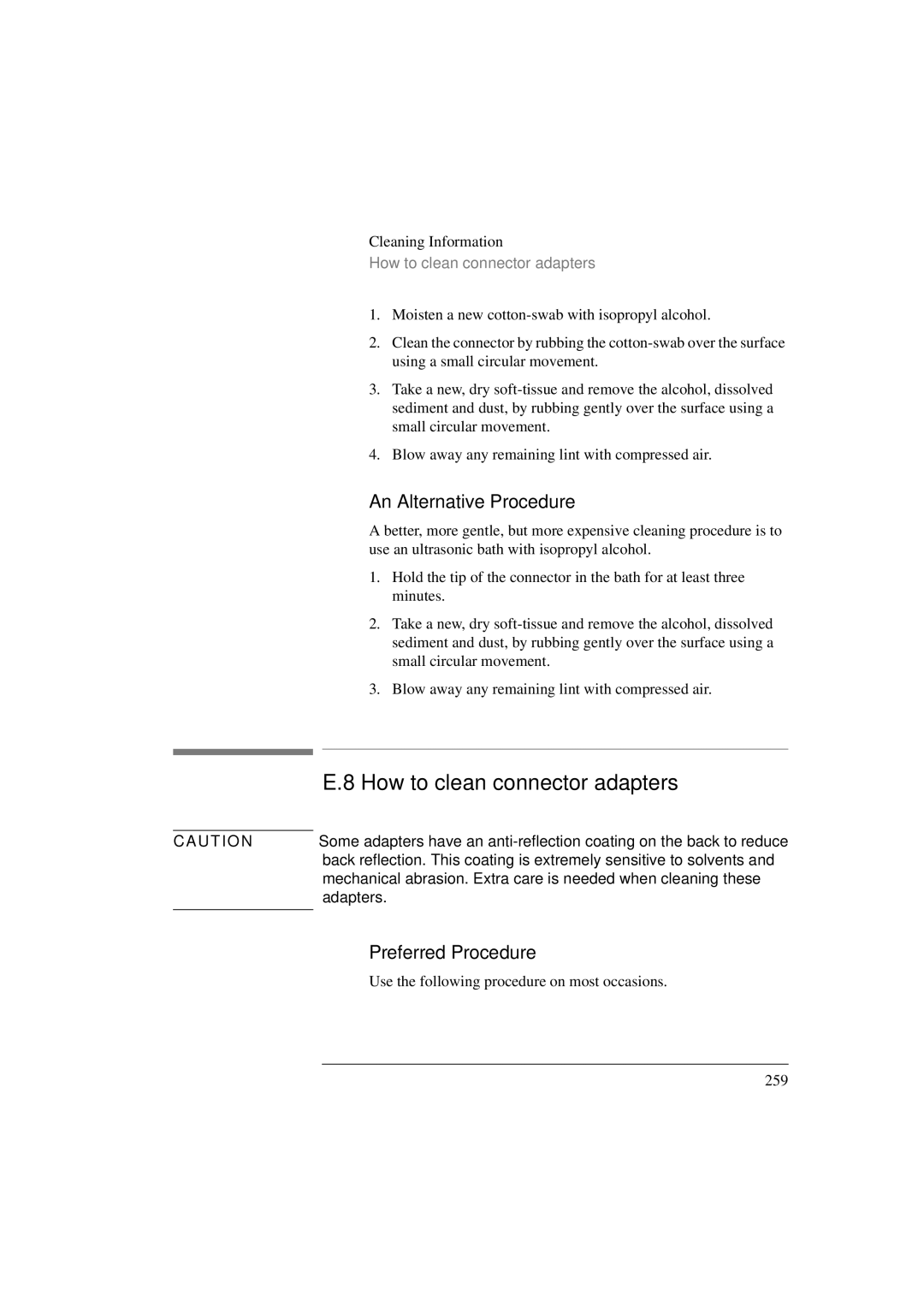 Agilent Technologies 8156A manual How to clean connector adapters, An Alternative Procedure 