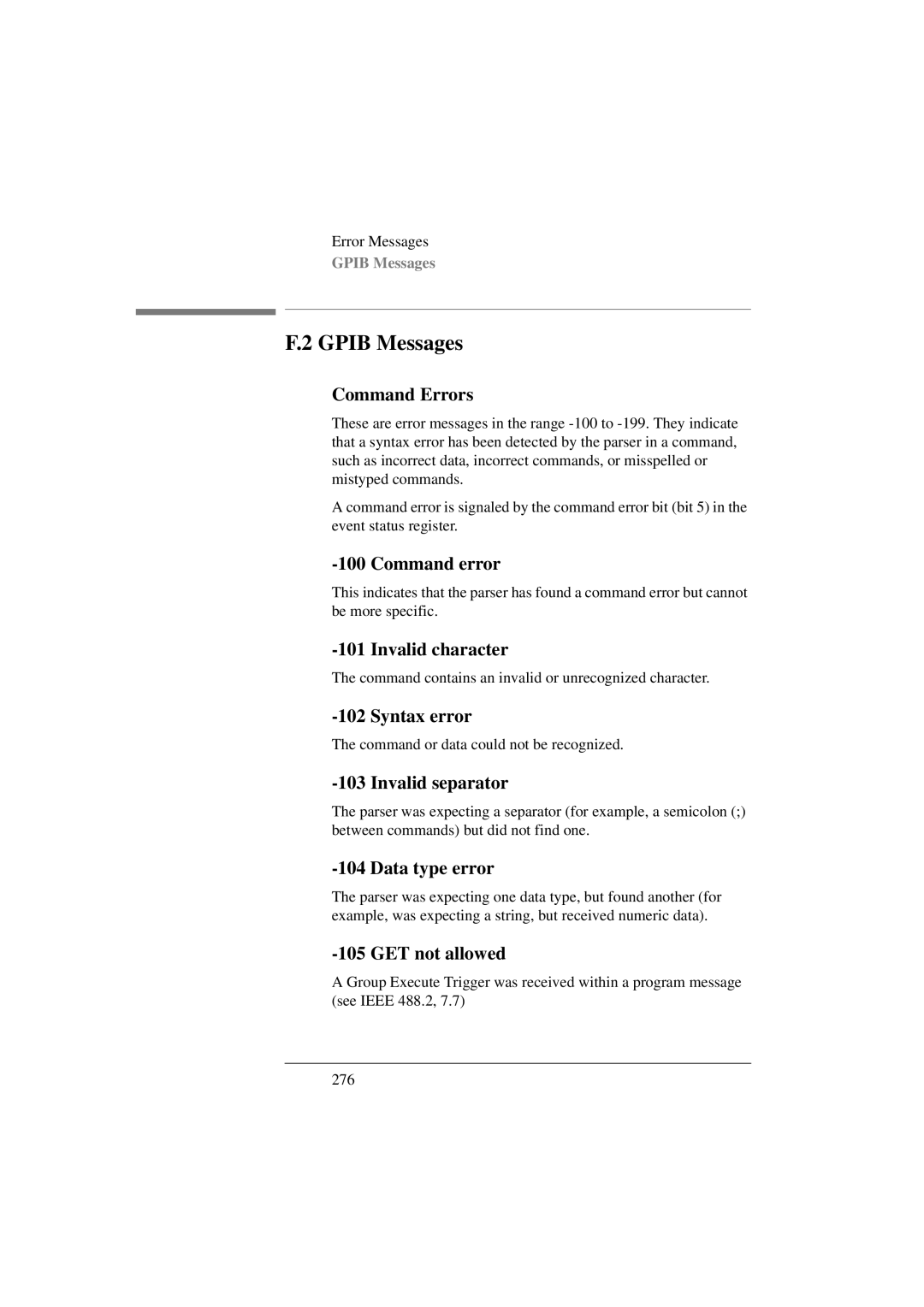 Agilent Technologies 8156A manual Gpib Messages 