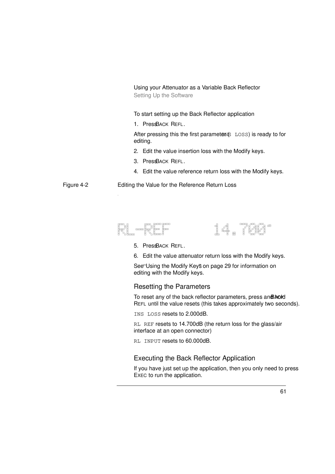 Agilent Technologies 8156A manual Executing the Back Reflector Application, Editing the Value for the Reference Return Loss 