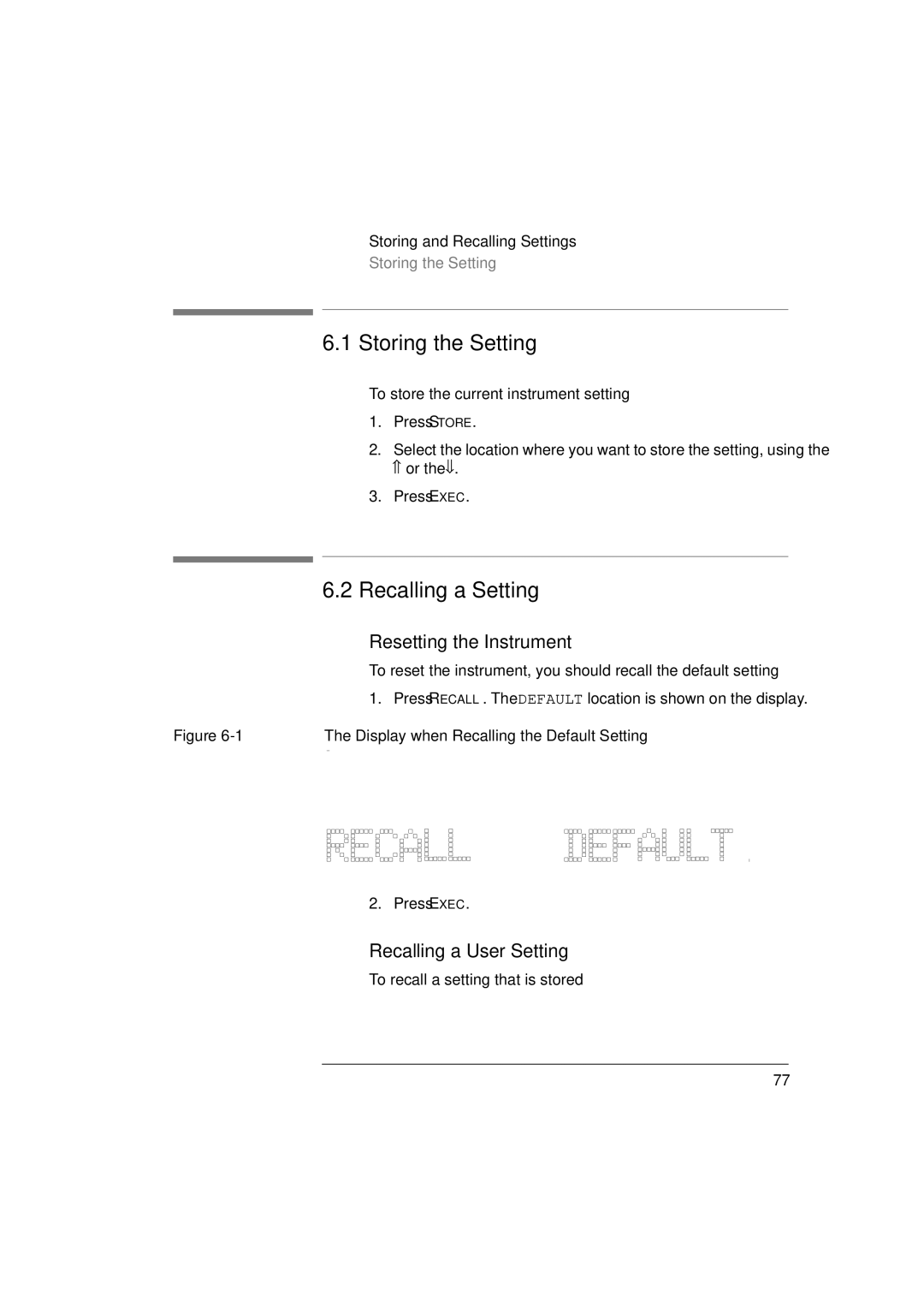 Agilent Technologies 8156A Storing the Setting, Recalling a Setting, Resetting the Instrument, Recalling a User Setting 