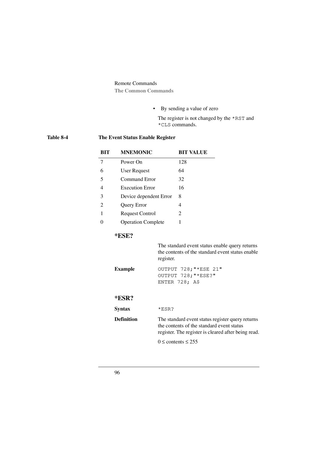 Agilent Technologies 8156A manual Event Status Enable Register, Example 