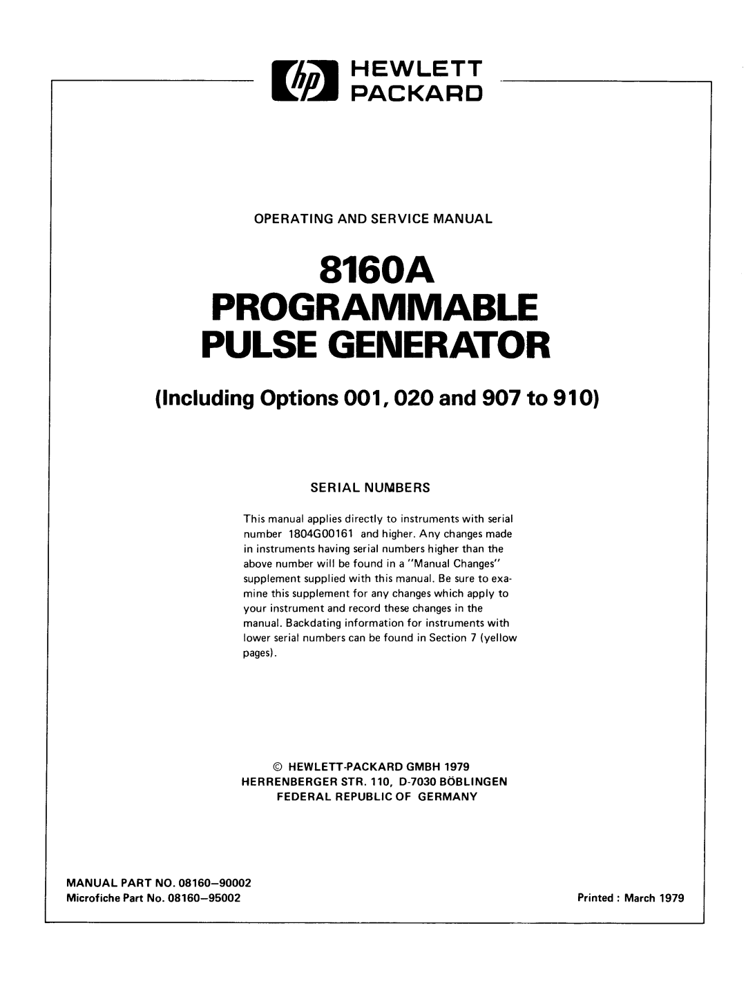 Agilent Technologies 8160A service manual 