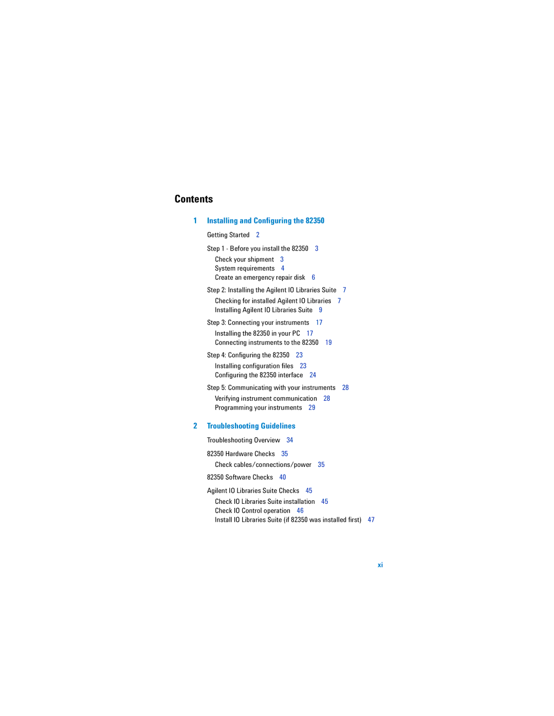 Agilent Technologies 82350B manual Contents 