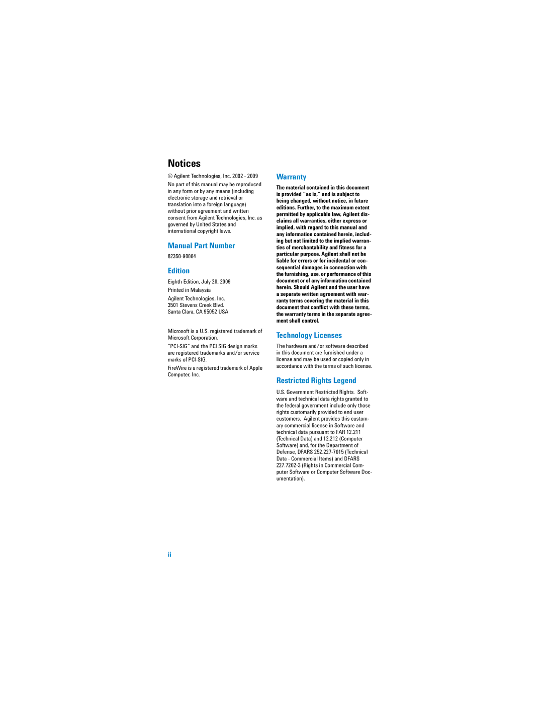 Agilent Technologies 82350B manual Manual Part Number 