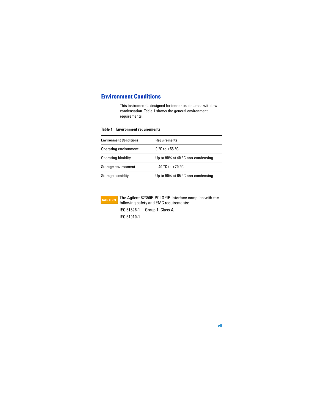 Agilent Technologies 82350B manual Environment Conditions 