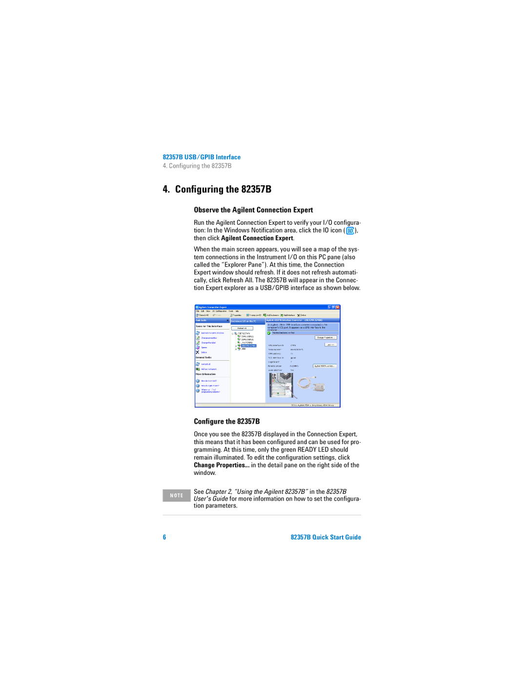 Agilent Technologies quick start Configuring the 82357B, Observe the Agilent Connection Expert, Configure the 82357B 