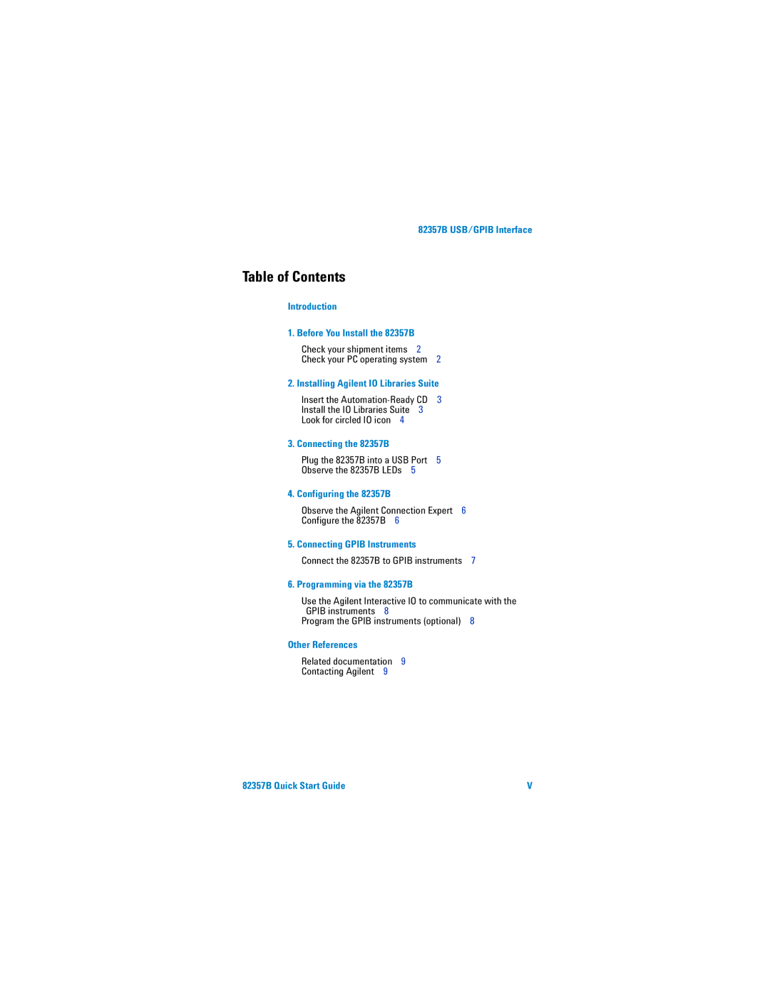 Agilent Technologies 82357B quick start Table of Contents 