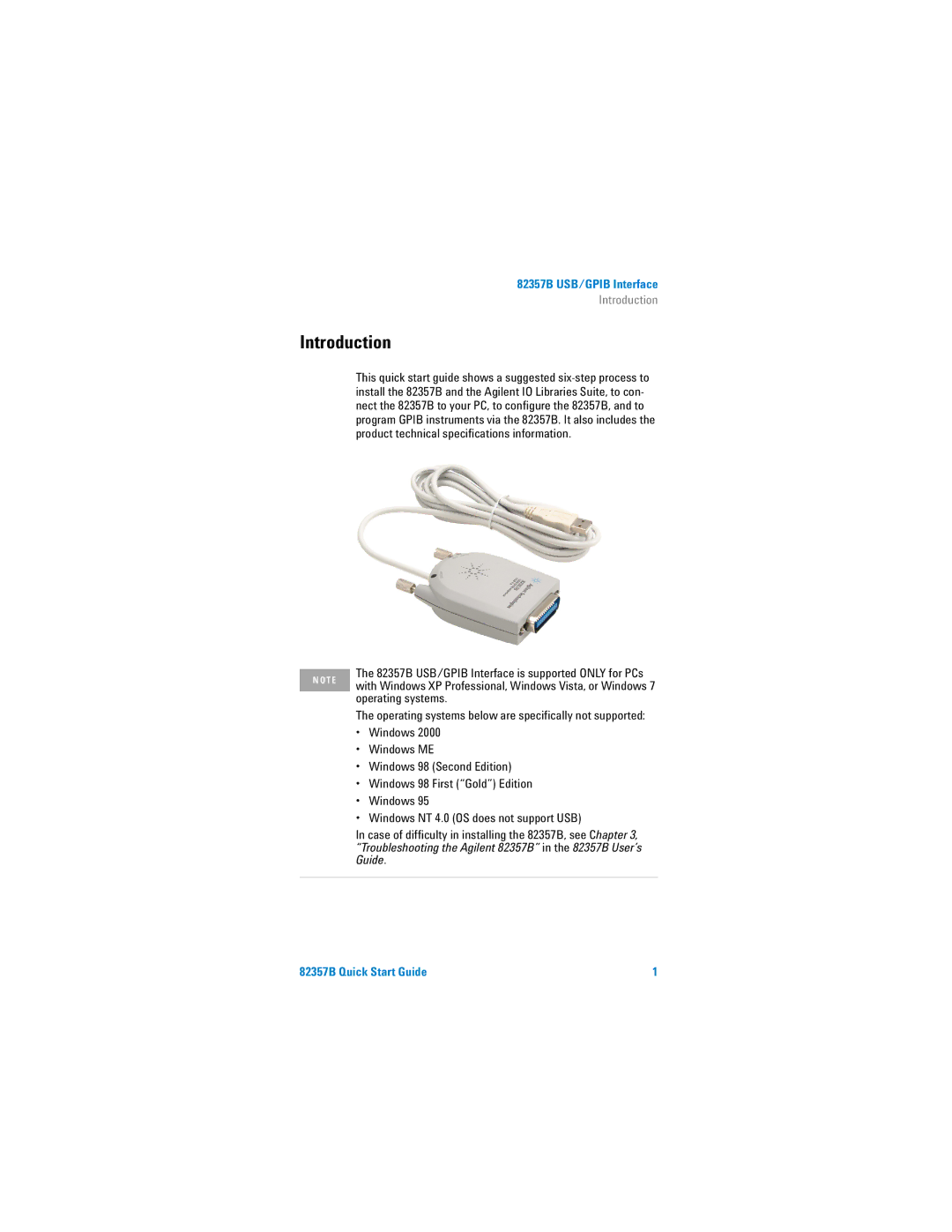 Agilent Technologies 82357B quick start Introduction 