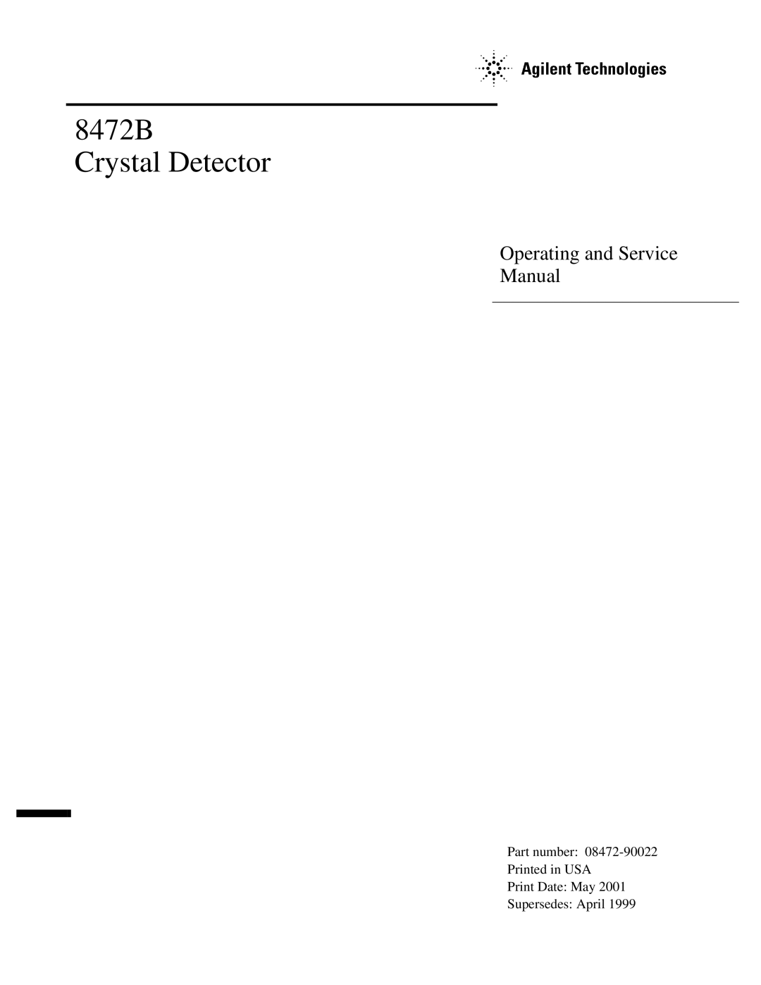 Agilent Technologies service manual 8472B Crystal Detector 