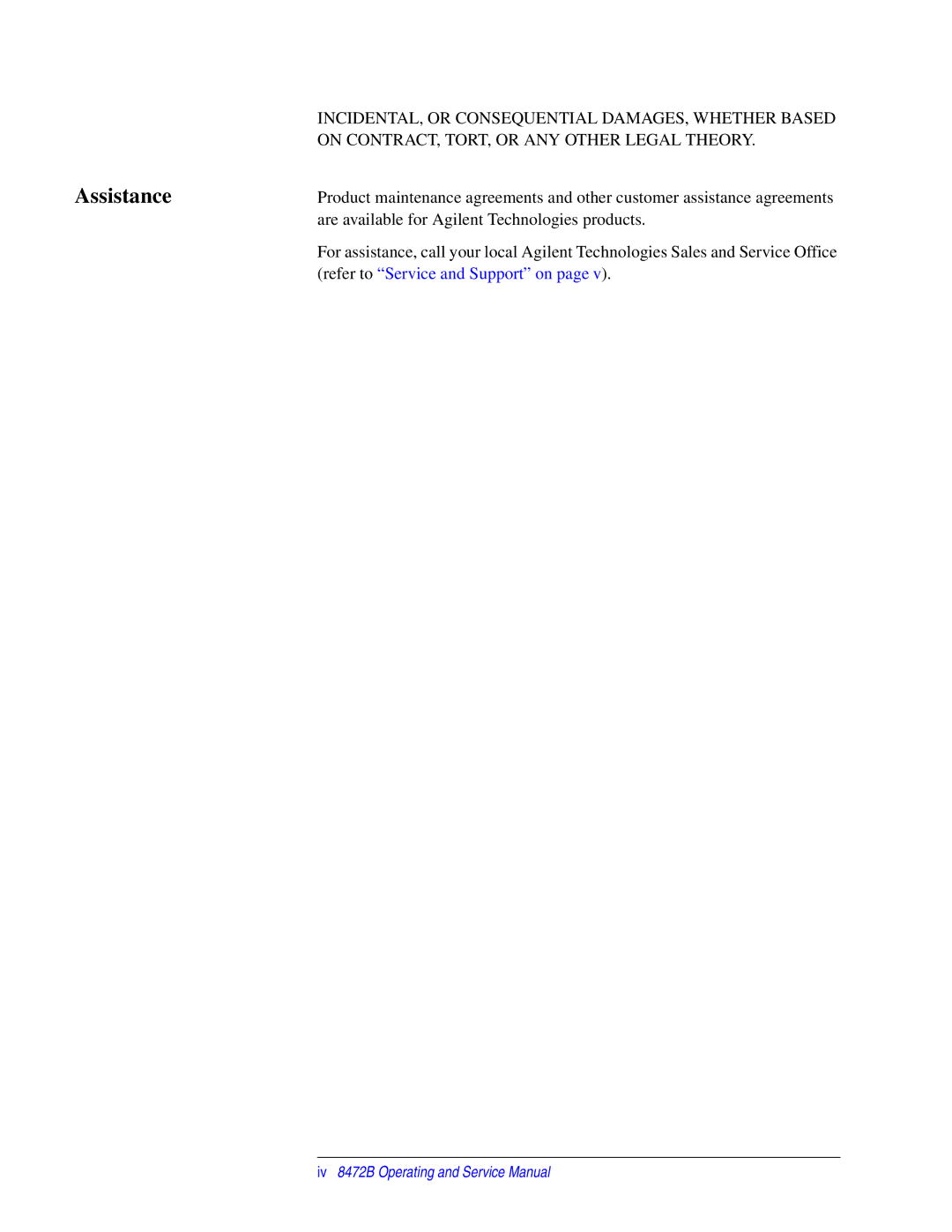 Agilent Technologies 8472B service manual Assistance 