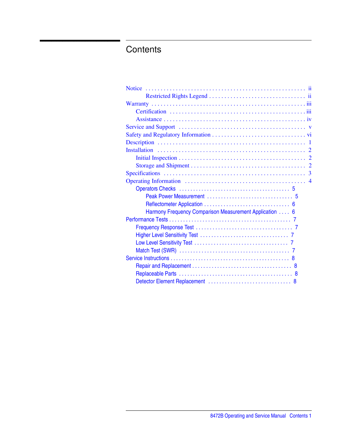 Agilent Technologies 8472B service manual Contents 