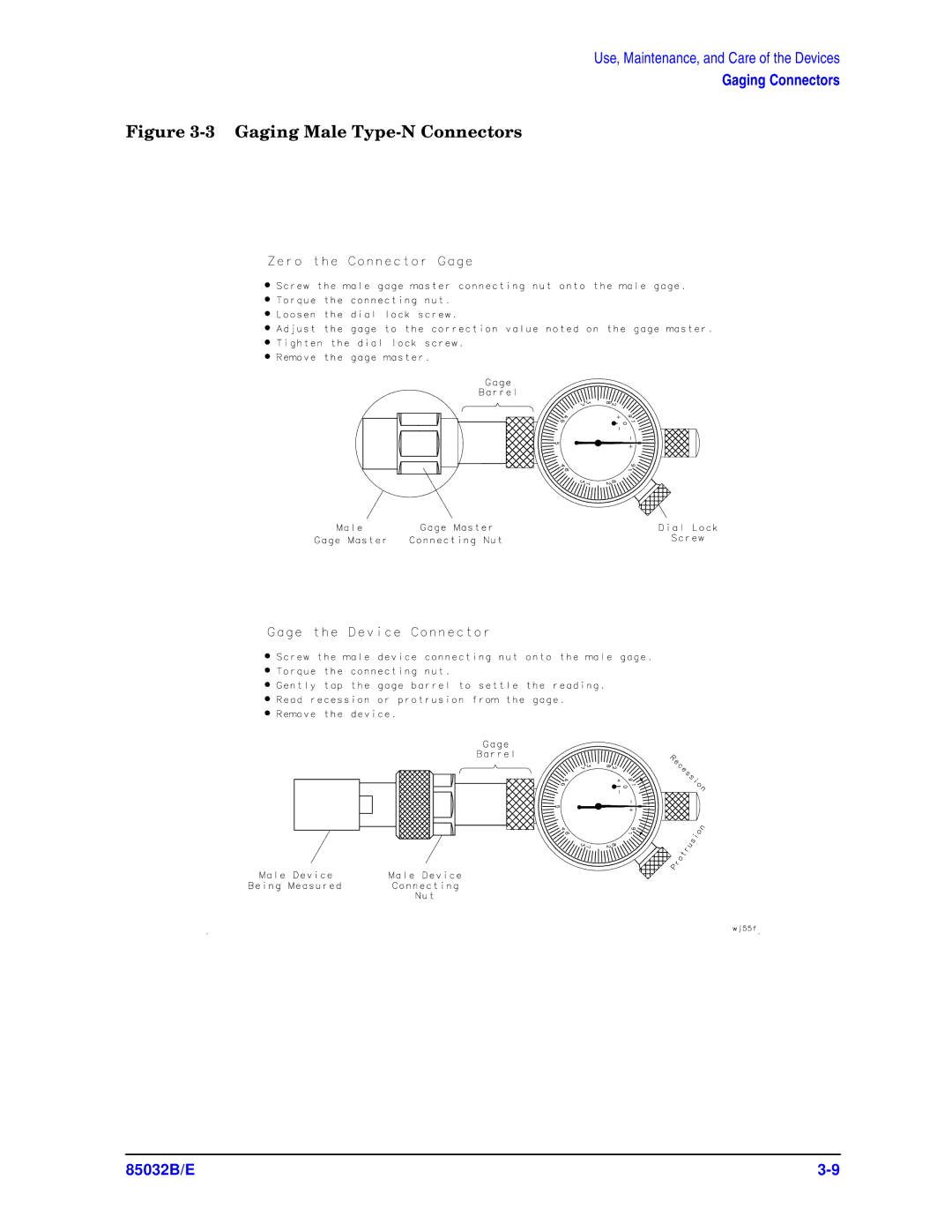 Agilent Technologies 85032B/E 50 manual Gaging Male Type-N Connectors 