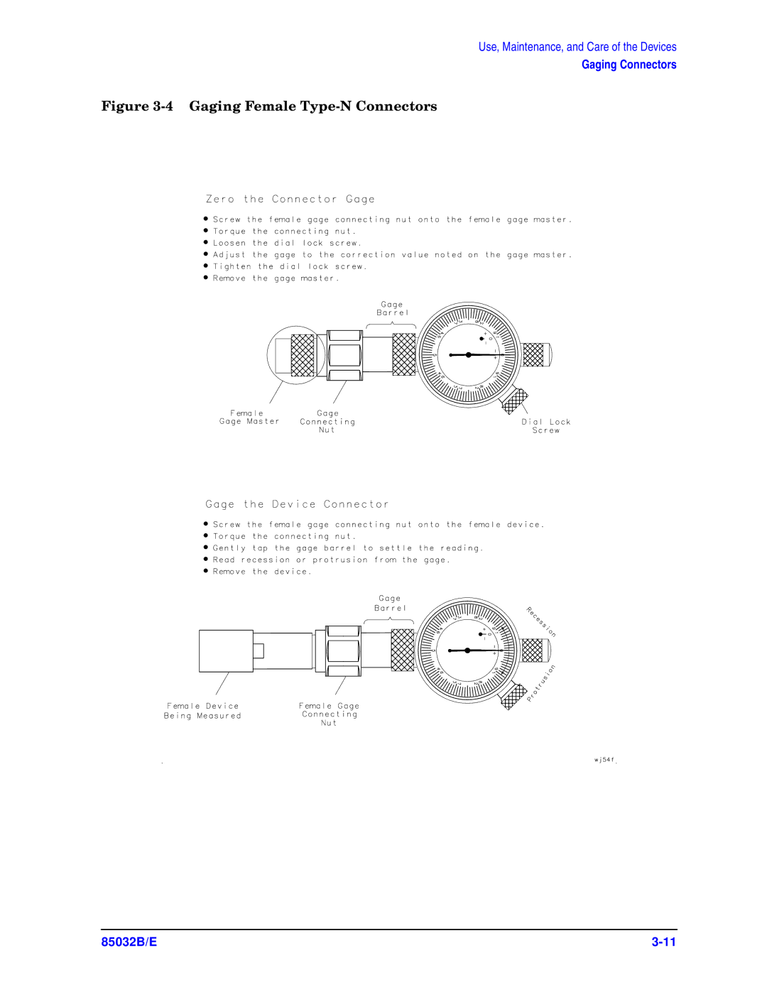 Agilent Technologies 85032B/E 50 manual Gaging Female Type-N Connectors 