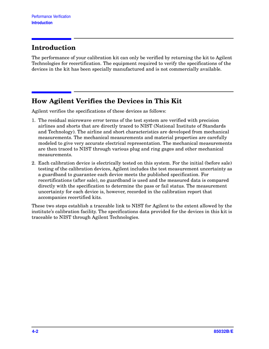 Agilent Technologies 85032B/E 50 manual Introduction, How Agilent Verifies the Devices in This Kit 