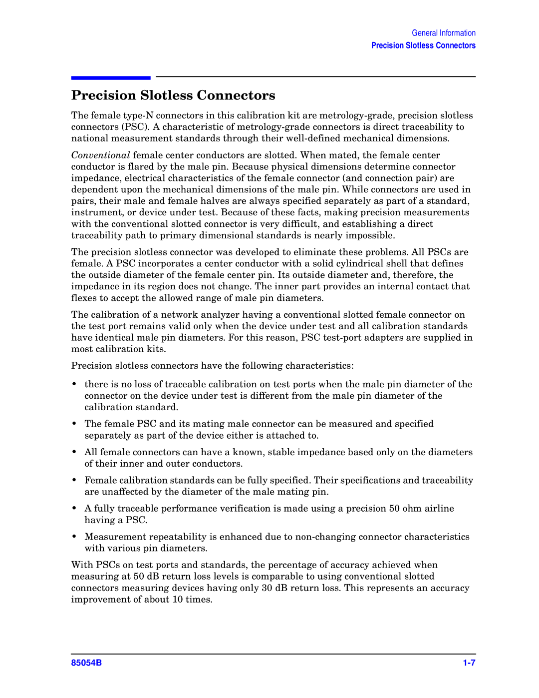 Agilent Technologies 85054-90049 manual Precision Slotless Connectors 