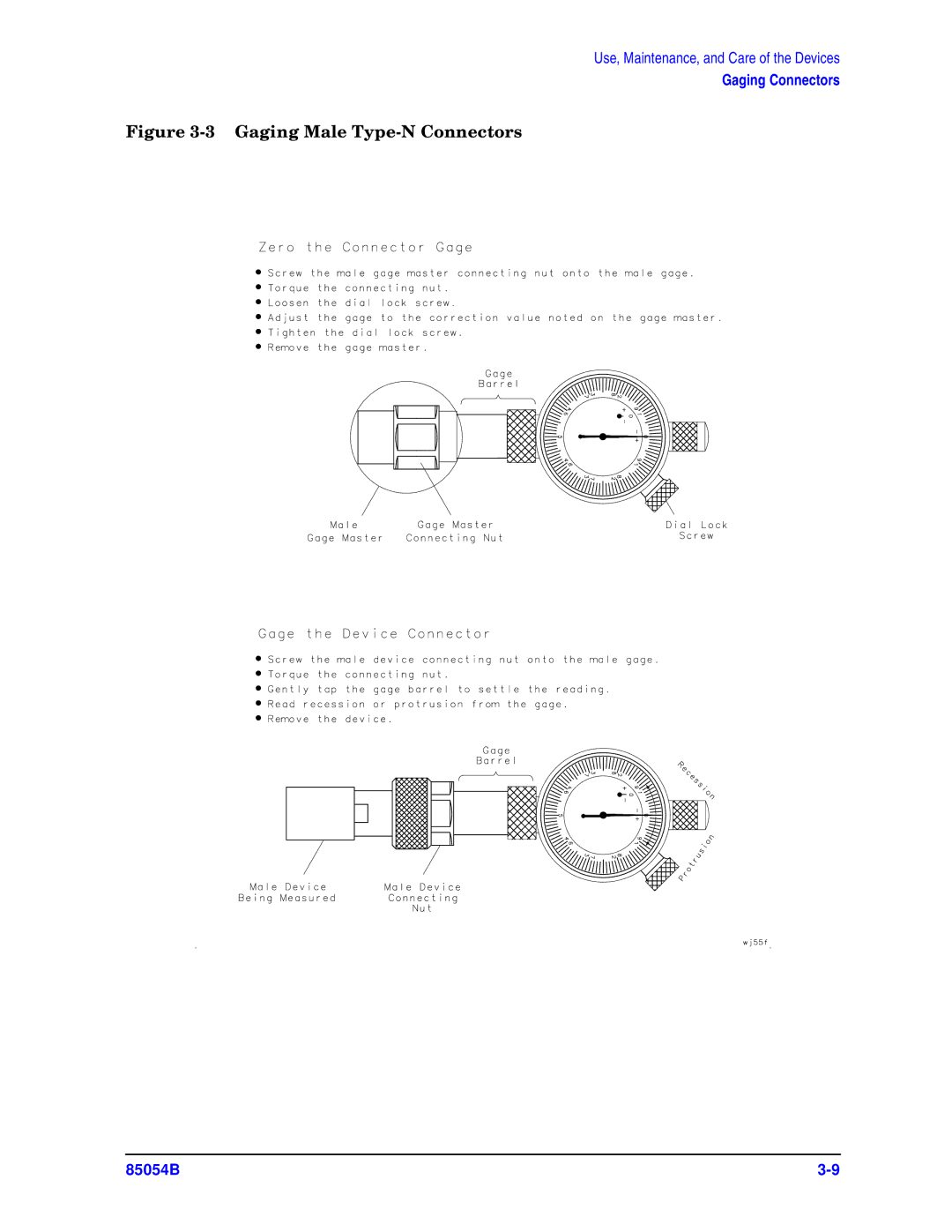 Agilent Technologies 85054-90049 manual Gaging Male Type-N Connectors 