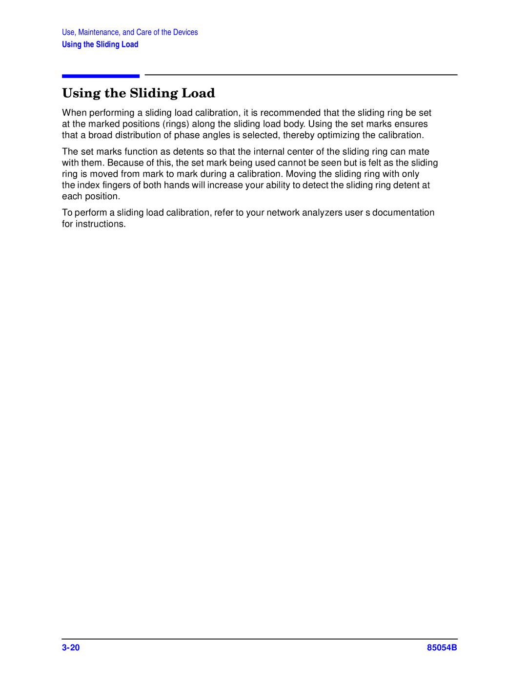 Agilent Technologies 85054-90049 manual Using the Sliding Load 