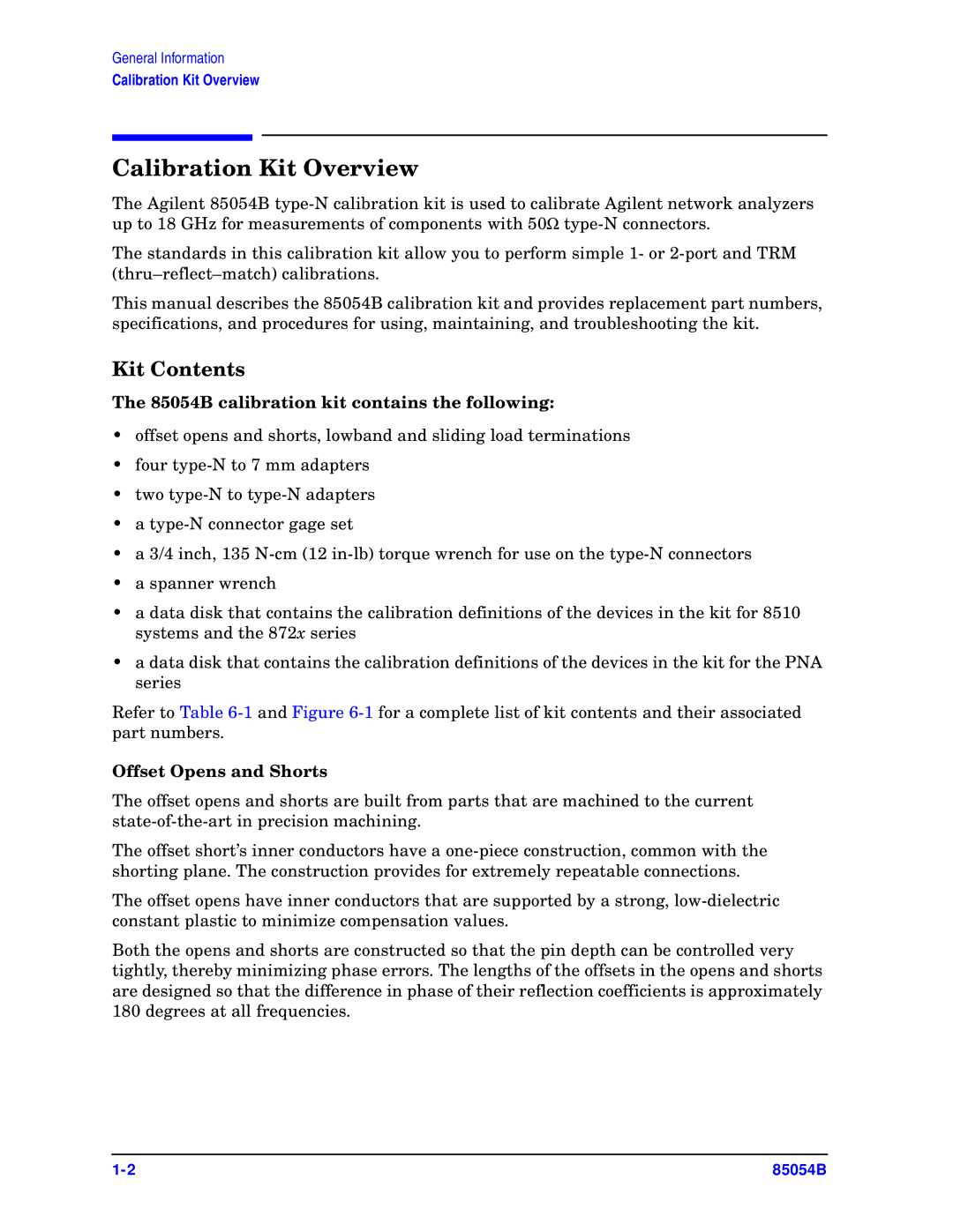 Agilent Technologies 85054-90049 manual Calibration Kit Overview, Kit Contents 