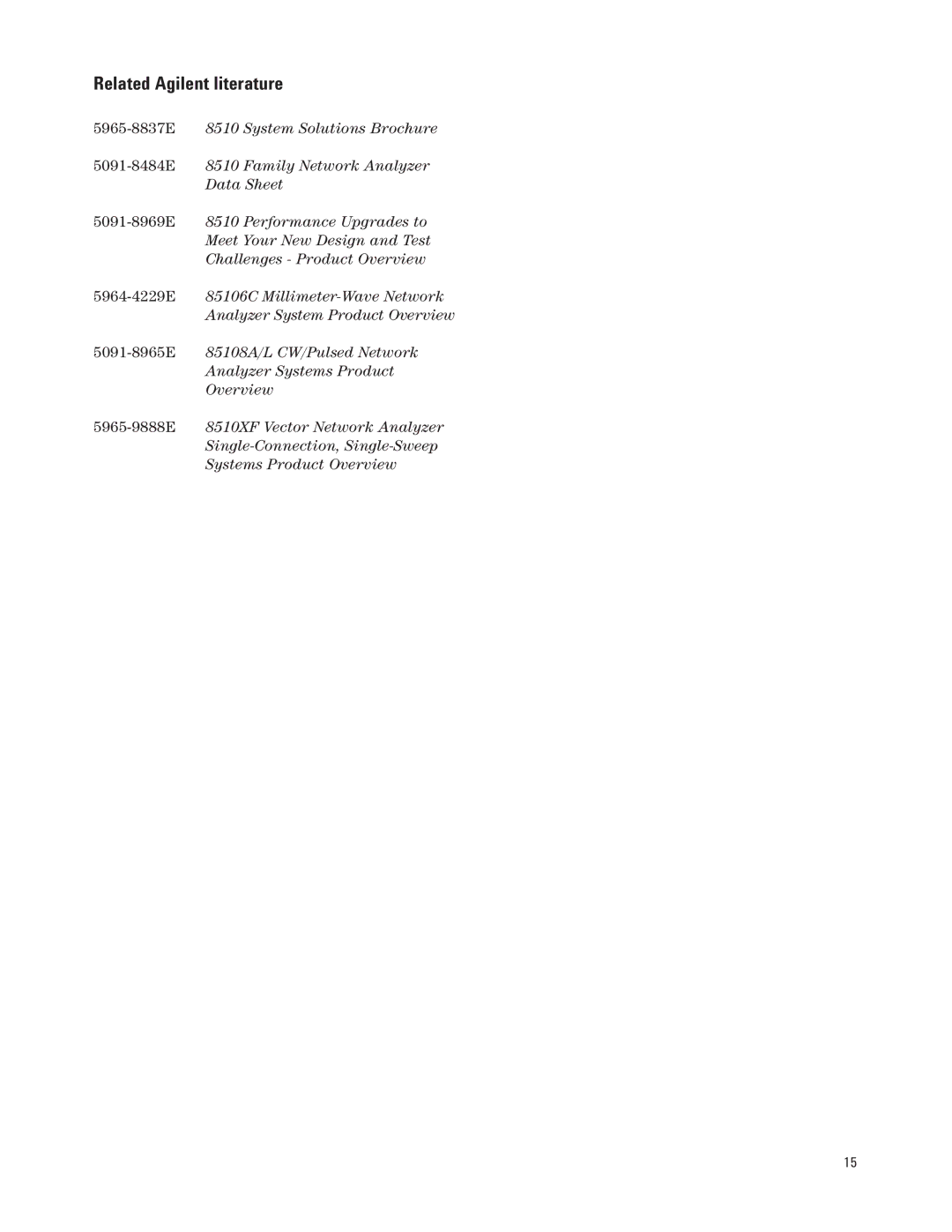 Agilent Technologies 8510C manual Related Agilent literature 